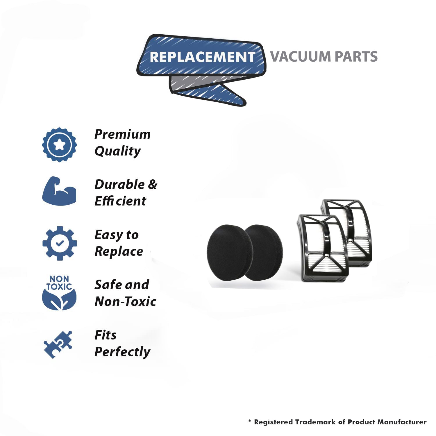 Topvacuumparts Replacement For Vacuum Filter Kit Bissell 2 Foam Filters with 2 Hepa Filters 2488, 2487, 2489 Power Clean # 1604130, 1608225