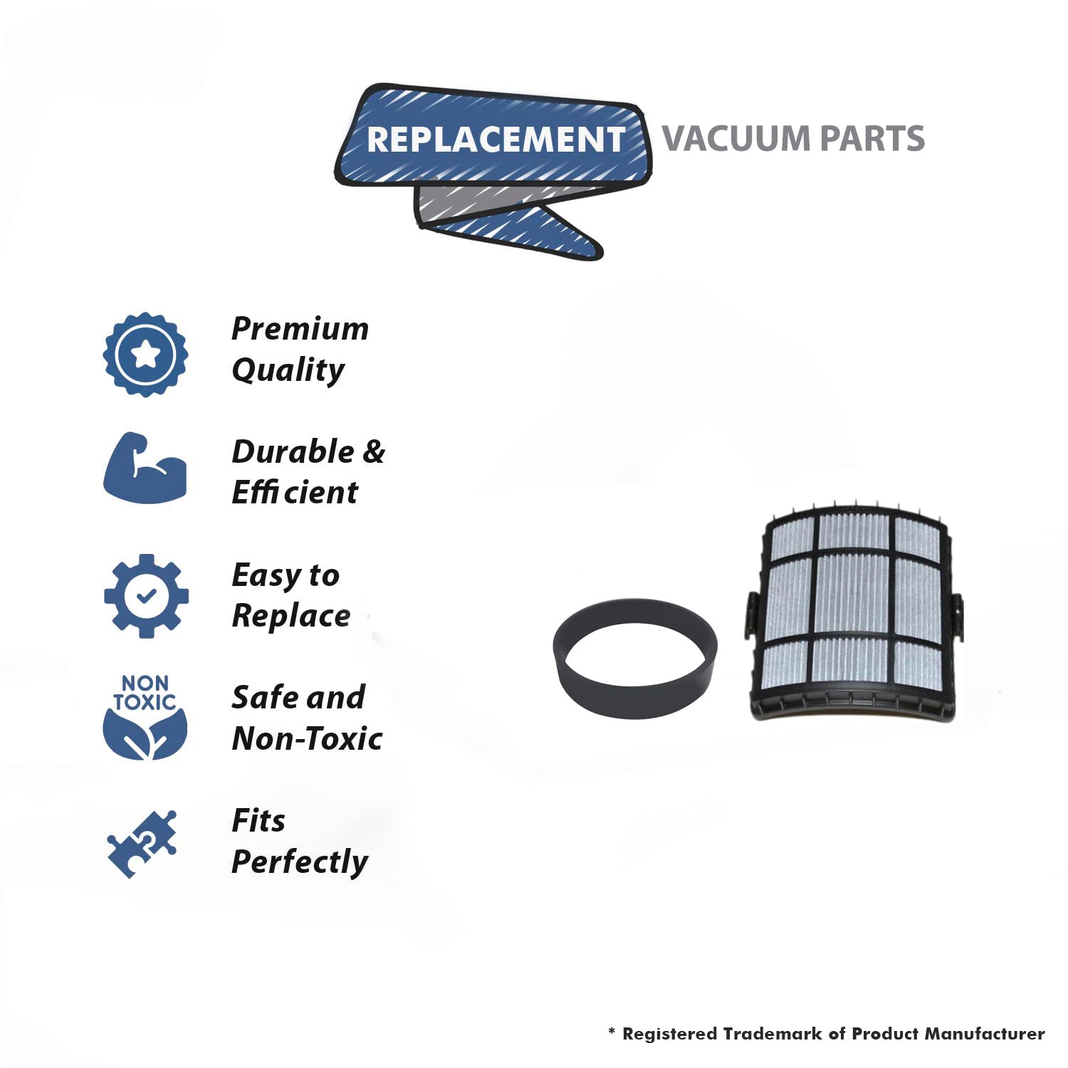 Topvacuumparts Replacement For Vacuum Cleaner 1 Hepa Filter & 1 Belt Bissell PowerGlide 9182R, 9182W, 9182 Models Comapare to part 1601974, 1601961
