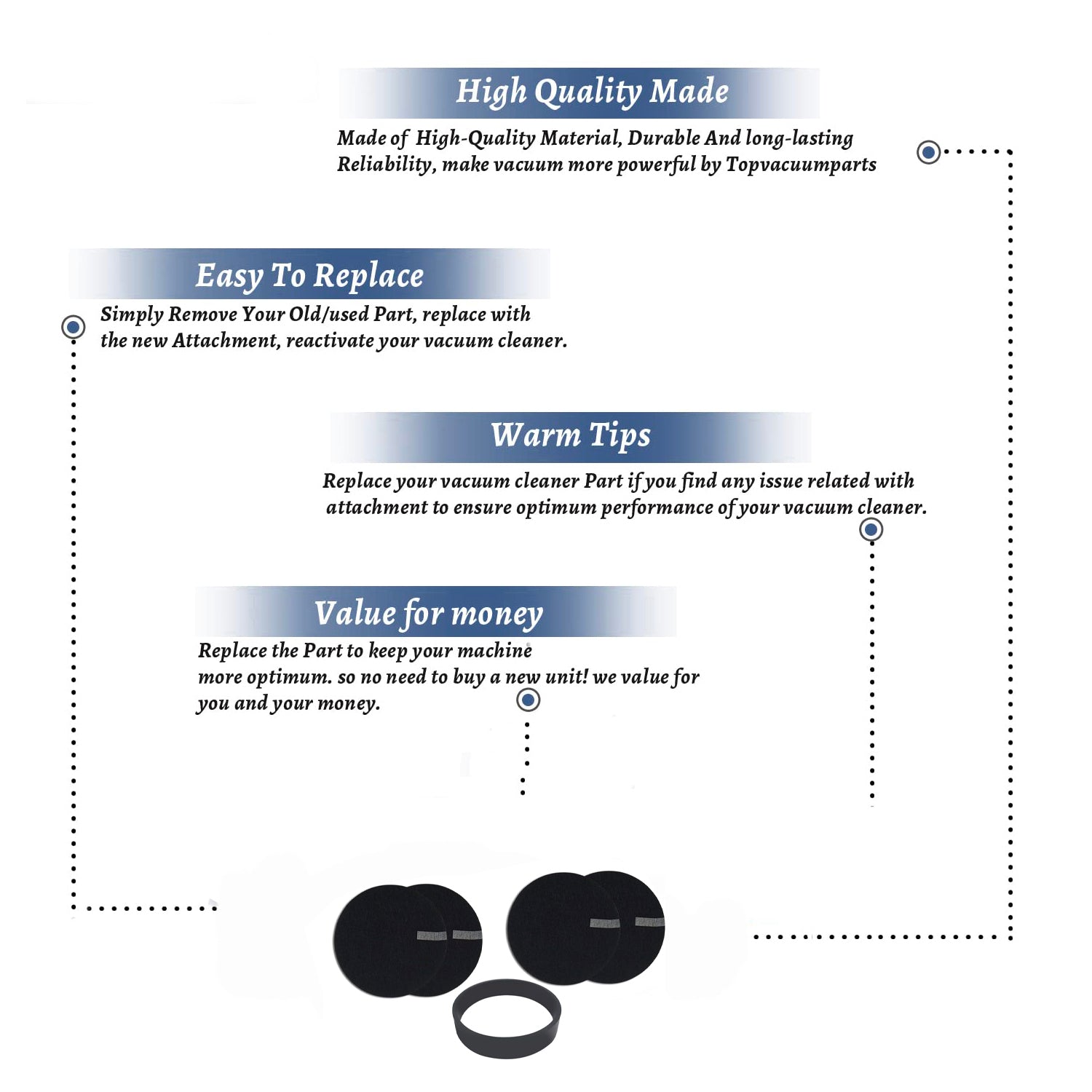 Topvacuumparts Replacement For Bissell 4 Filters with 1 Belt  Fits Models 91825, 9182R Compare to Part 1601961, 1601972