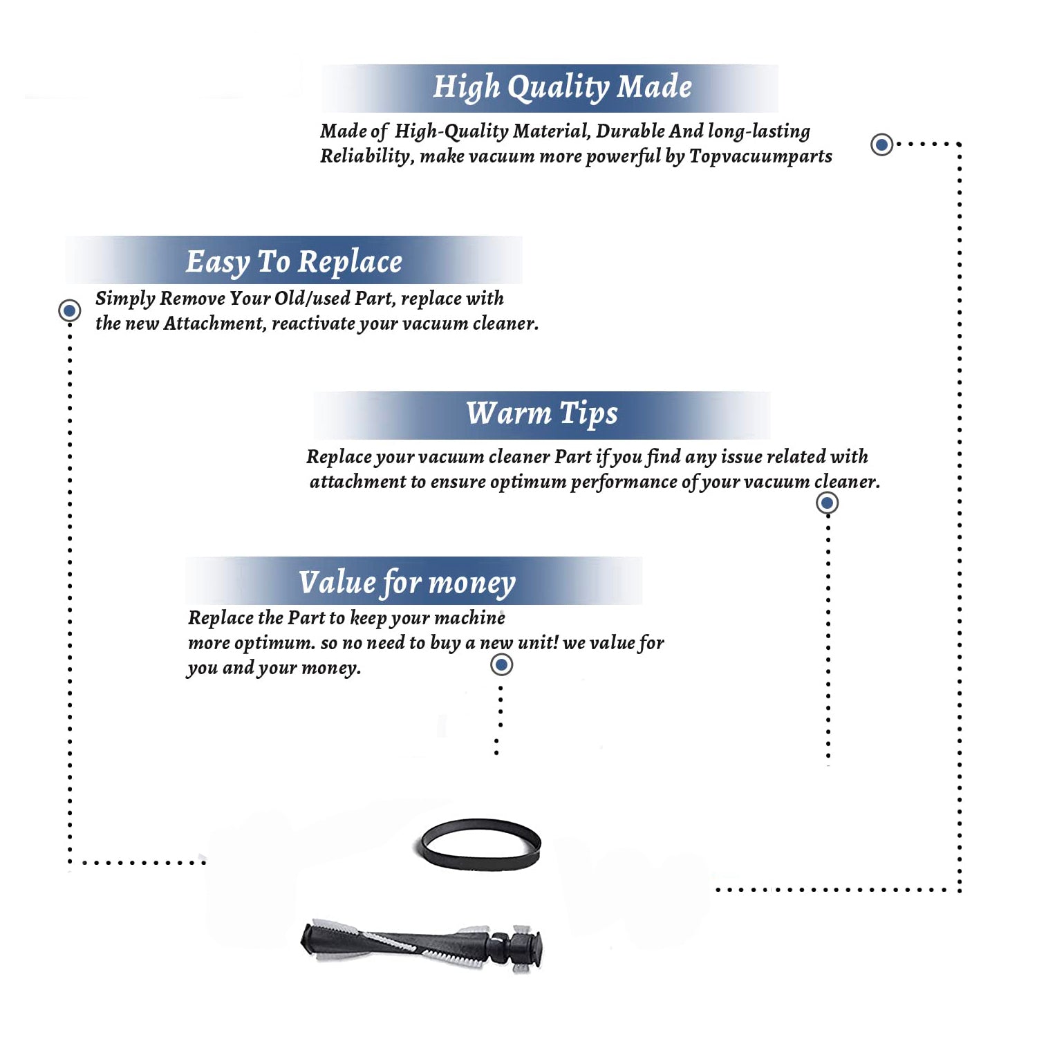 Topvacuumparts Replacement For Dirt Devil Vac Roller Brush With 1 Belt compare to part DD101, 1540310001