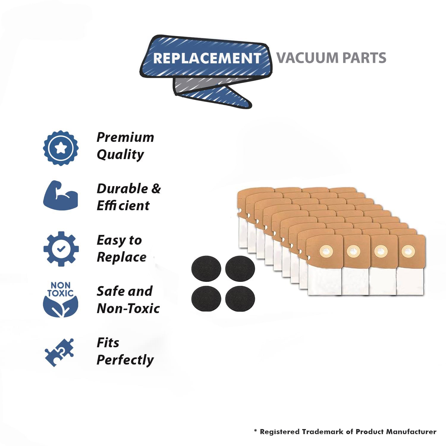 Topvacuumparts Replacement For Eureka 36 Dust Bags pack with 4 Filters Models 3670M, 3670G, 3670H  Canister Vacuum, Compatible with Models 153-9, 264
