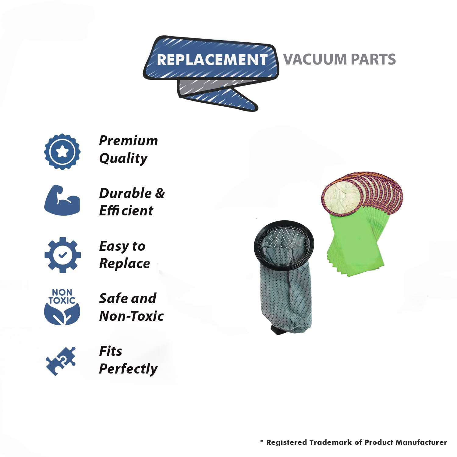 Topvacuumparts Replacement For ProTeam Intercept Filter Bag Open Collar Fits 6 Quart With Reusable Cloth Filter Bags compare to parts 100431, ECC281