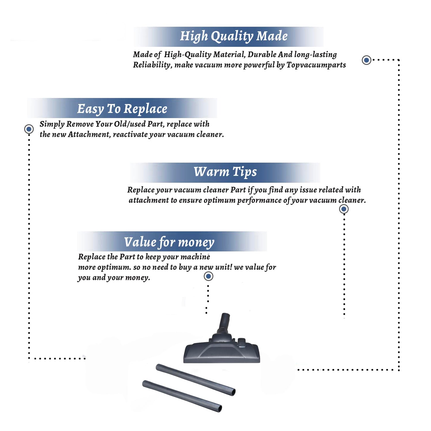 Topvacuumparts Replacement For 1 Floor Tool and 2 Extension Wands Eureka 3670G, 3684A, Models  Compatible to parts A03039001, 140703