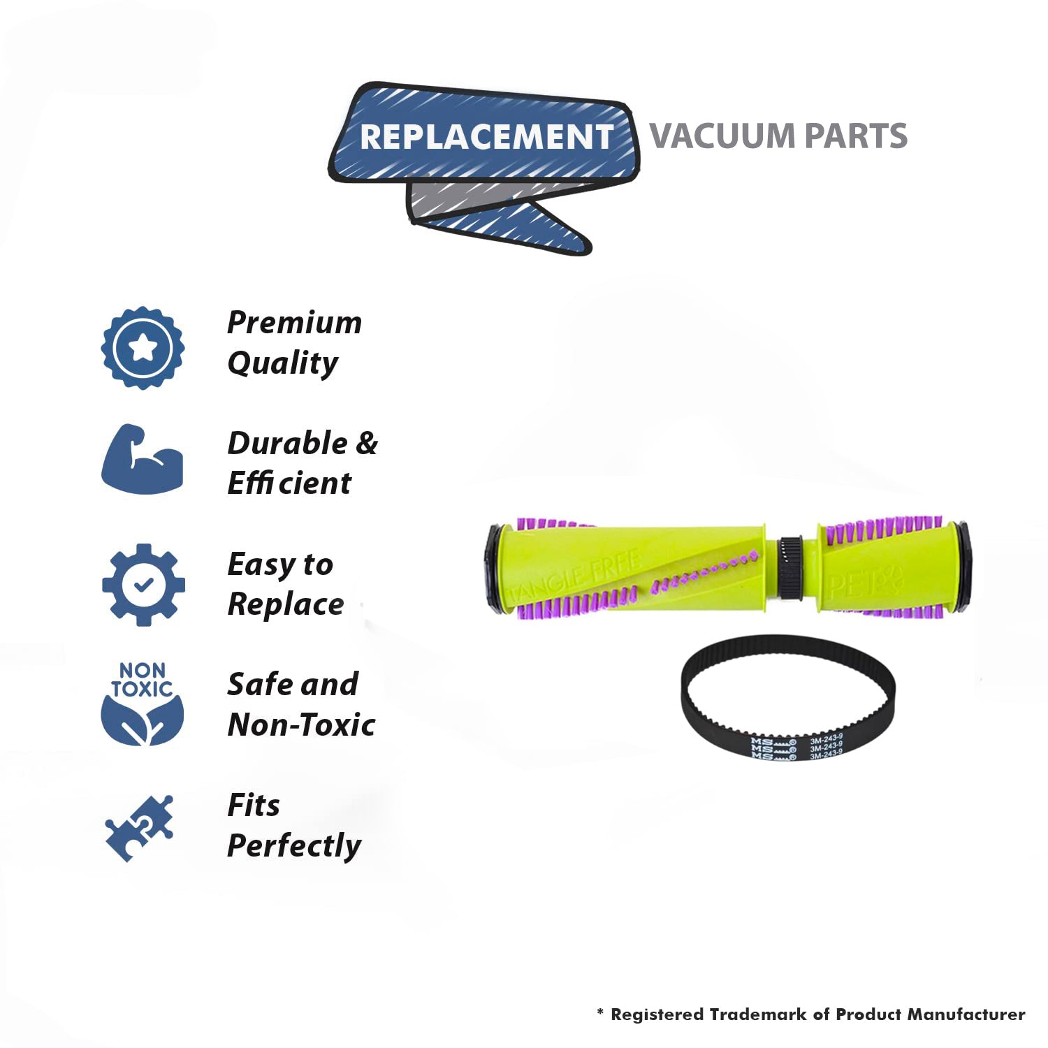 Topvacuumparts Replacement For Bissell  Models 25A32, 25A3C, 25A3, 25A3W, 25A3R 1 Brushroll with 1 Belt compare to parts 1616277, 1608840