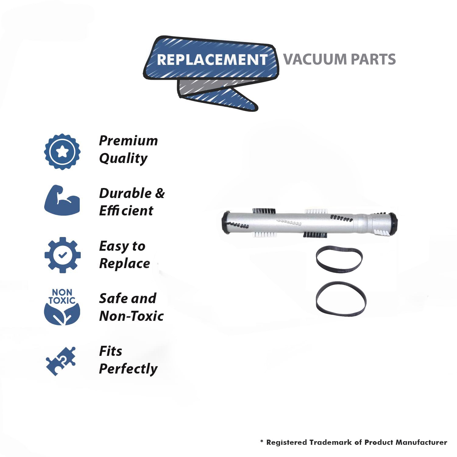 Topvacuumparts Replacement For Hoover Vacuum Brushroll With 2 Belts Fits CH54100, UH30601, UH30601CDI, UH30650 compare to part 440008914AM, 440013576
