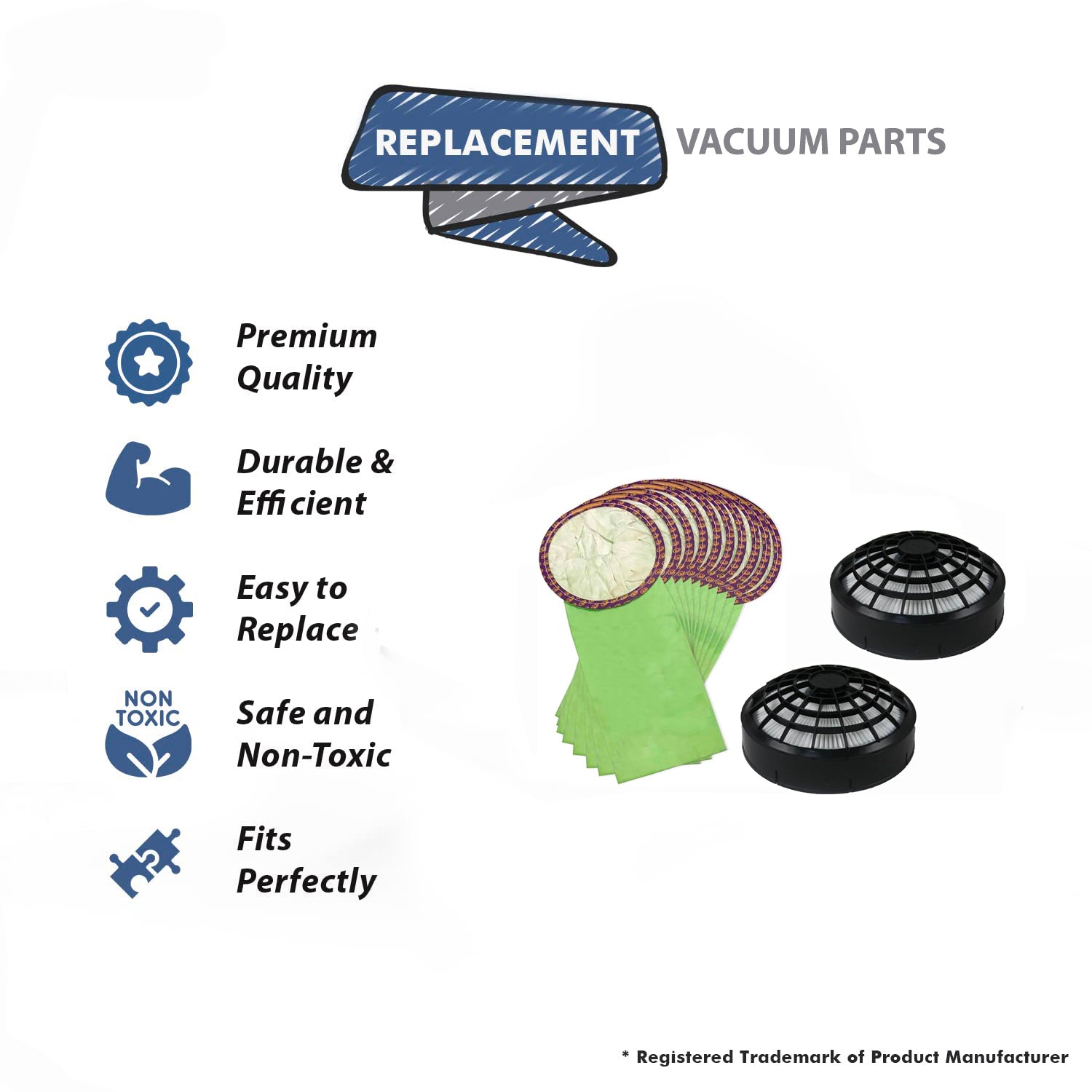 Topvacuumparts For ProTeam 10 Filter Bags with 2 HEPA dome filters Intercept Micro Filter Bag Open Collar - Fits 6 Quart Round # LF-3H, 100431