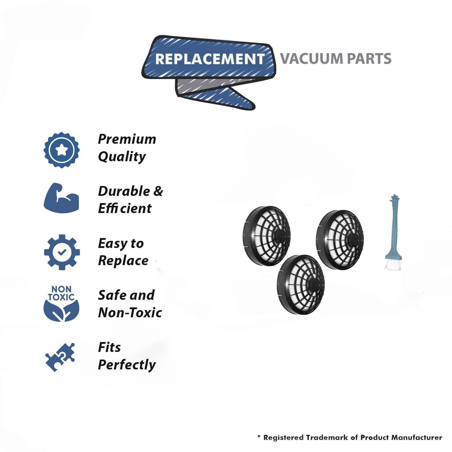 Topvacuumparts Replacement For Proteam All 6 & 10 Qt Backpack Vacuum Cleaner Dome Hepa Filter 3 pack with 1 cleaning brush # part LF-3H, RH2000-P205