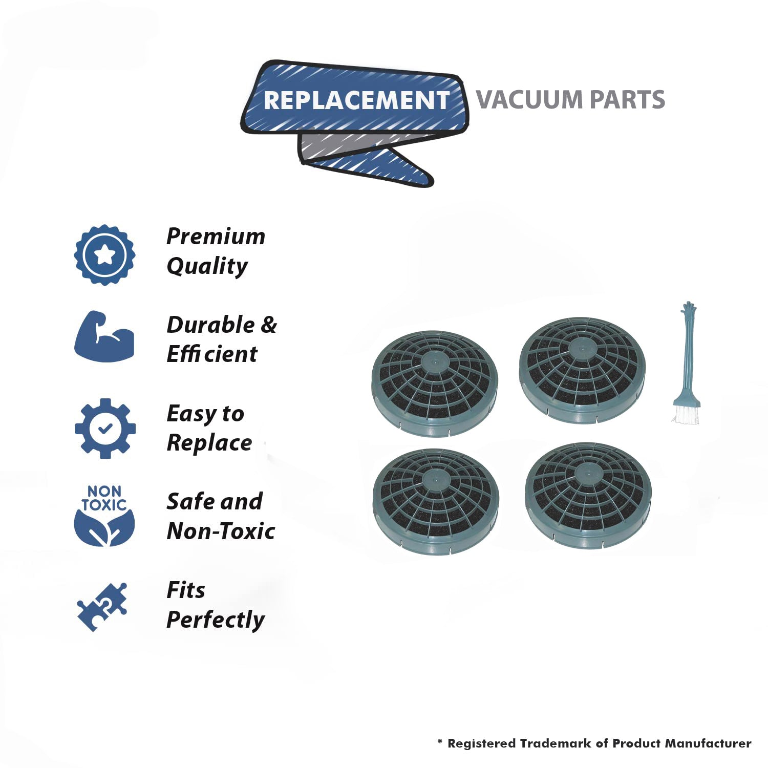 Topvacuumparts For Proteam All 6 & 10 Qt Backpack Vacuum Cleaner Dome Hepa Filter 4 pack with 1 cleaning brush part 12-2300-06, RH2000-P205
