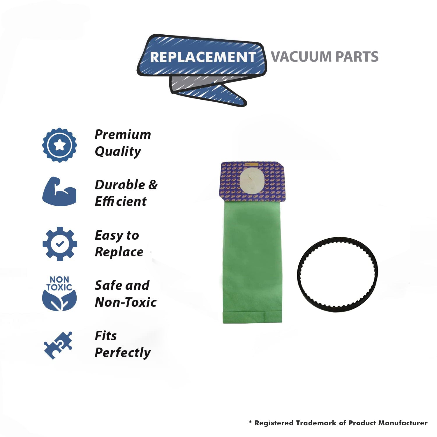 Topvacuumparts Replacement For Proteam Proforce, 1500 Series Upright Vacuum Cleaner 10pk Paper Bags with 2Pk Geared Belts # Part 103483, 26 3315 02