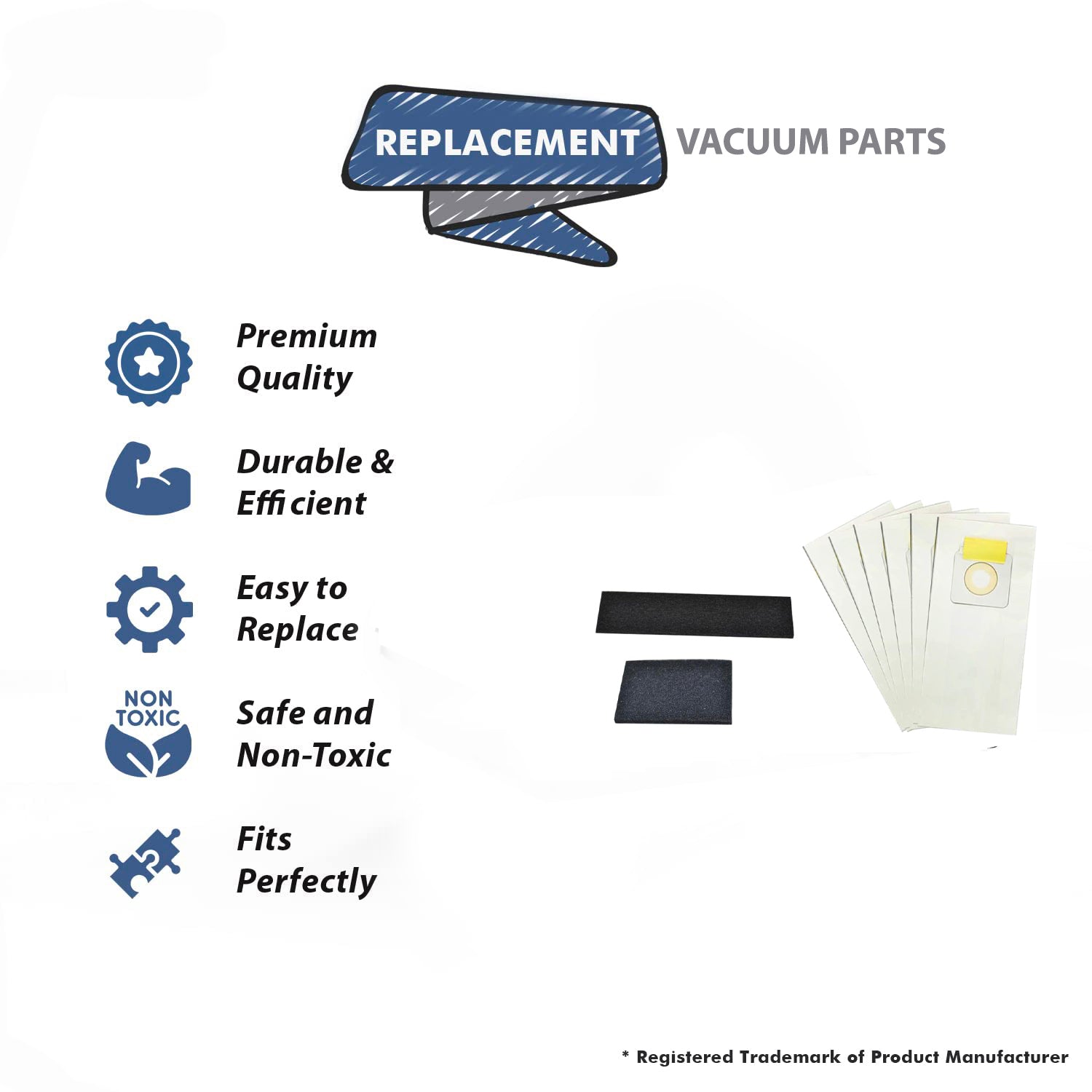 Topvacuumparts Replacement For ProTeam Bissell 7 Paper Bags, 1 Exhaust Filter, 1 Pre Motor # 840, 2031009, 2035576