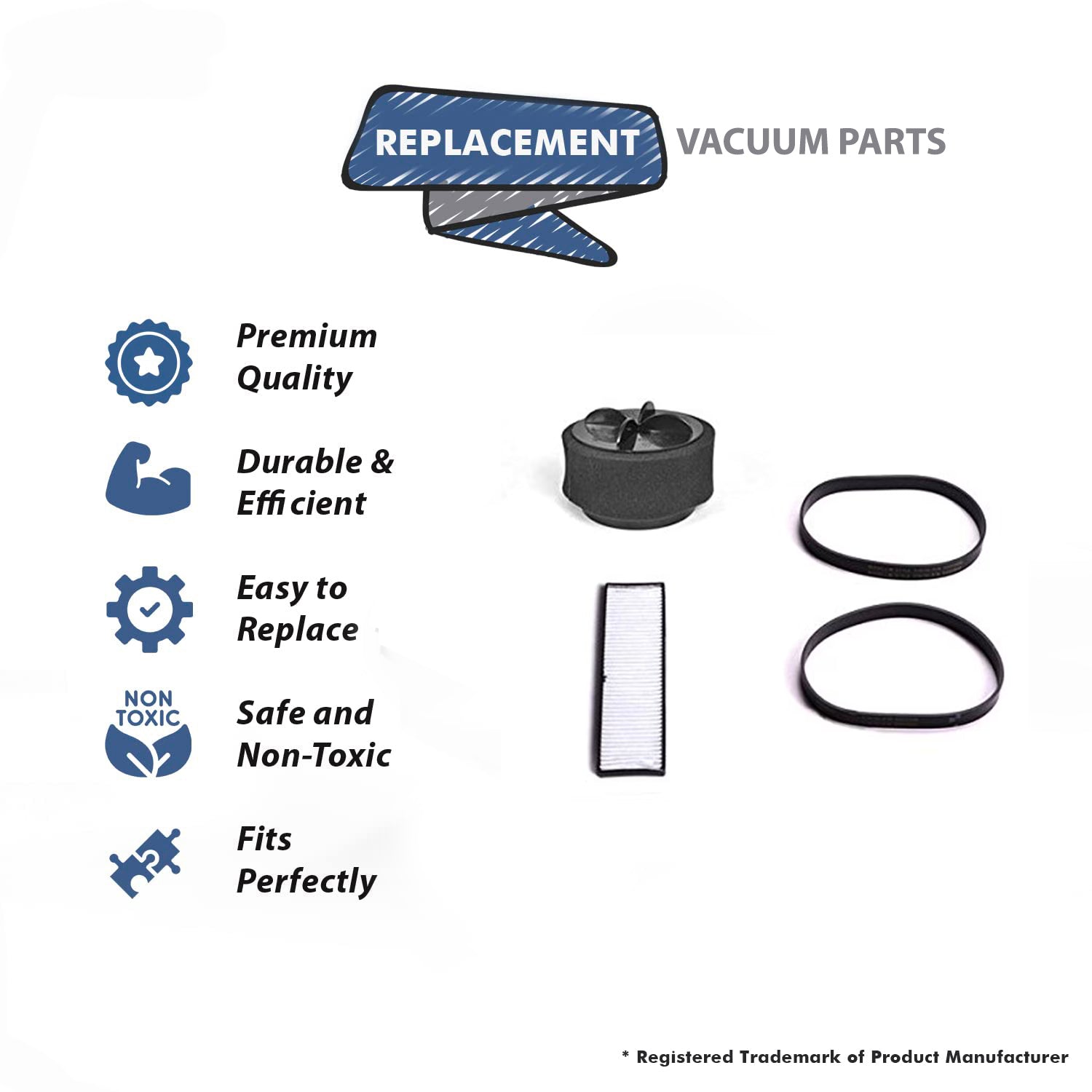 Topvacuumparts Replacement For Bissell Style 7 & 9, 3PCS Kits 1 Foam Filter, 1 Hepa Filter & 2PK Flat Belts # F955, 921, 32074
