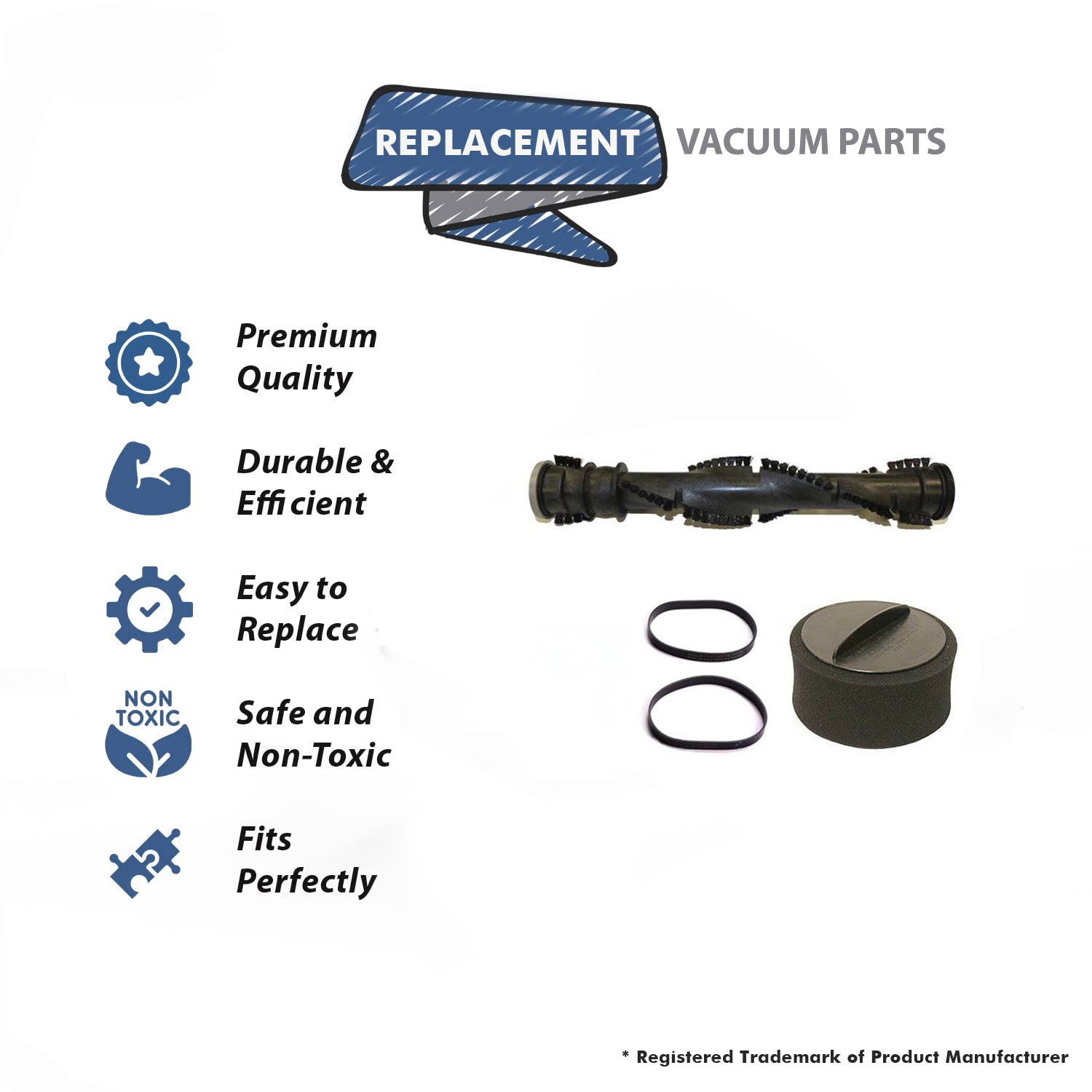 Topvacuumparts Replacement For Bissell 1739, 2191, 2191X Vacuum Roller Brush With 2 Belts and Foam Filter Kit 32074, 2031289, F607