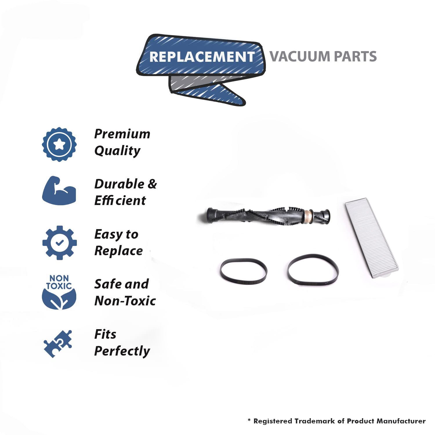 Topvacuumparts Replacement For Bissell 92L3P, Style 8 Upright Vacuum Hepa Filter Brushroll & 2PK Flat Belts # 945, 2031283, 32074