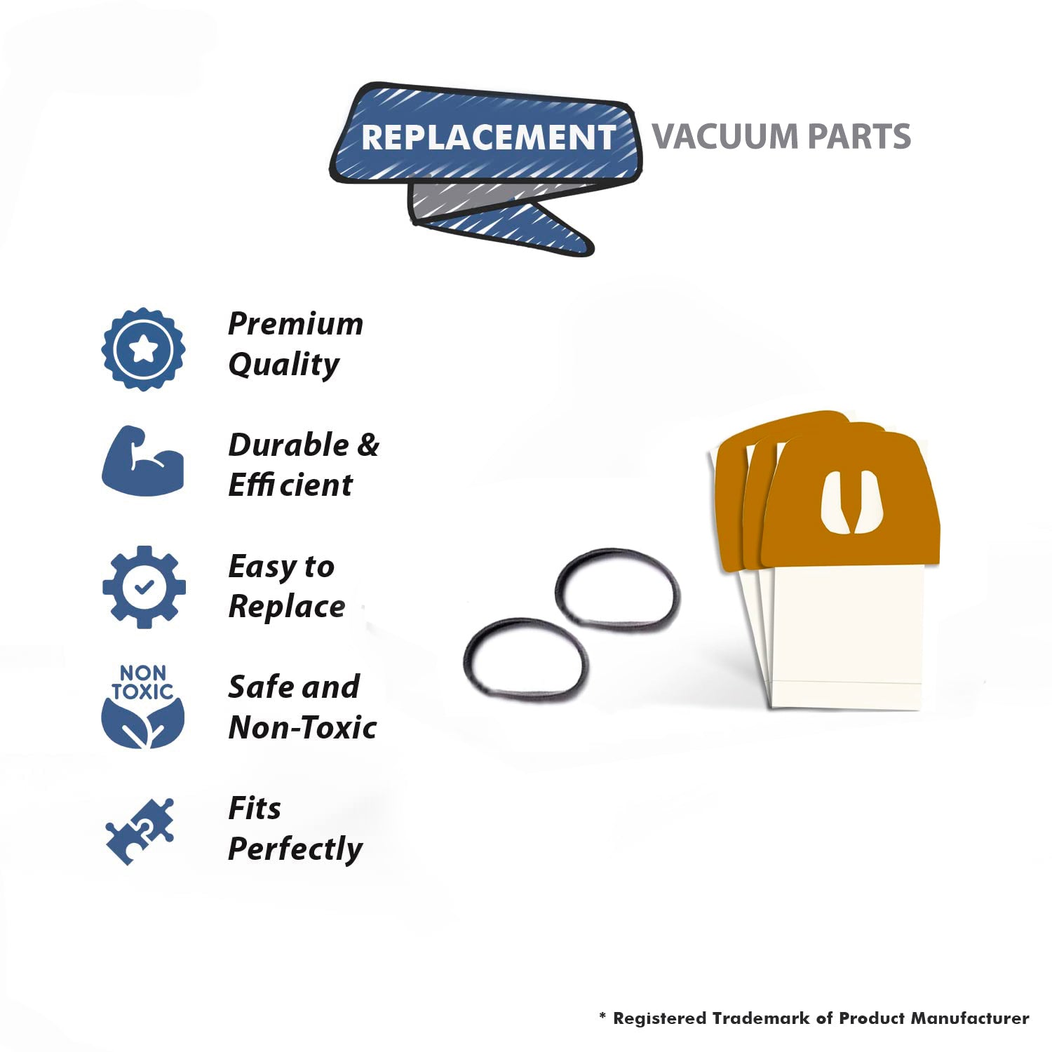 Topvacuumparts Replacement For Royal Dirt Devil Canisters Type F Vacuum 3 Bags With 2 Flat Belt part number 3210395001, 3200147001