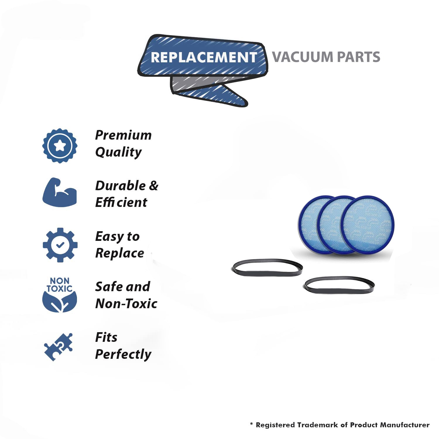 Topvacuumparts Replacement For Hoover UH72600 Bagless Upright Vacuum Cleaner 3 Sponge Filter with 2 Belts # 304087001, AH20065