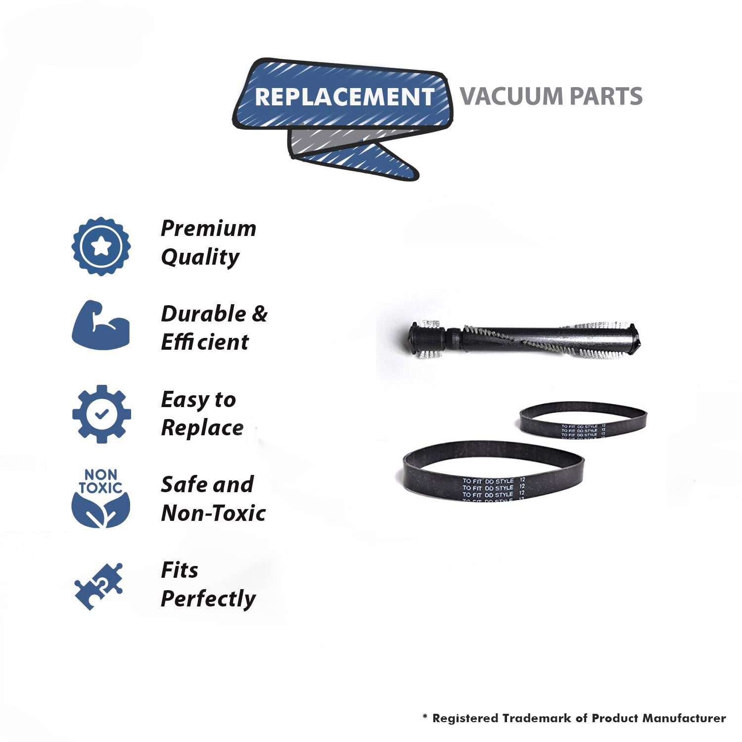 Topvacuumparts Replacement For Dirt Devil Turbo Vacuum Cleaner Roller Brush with 2 Flat Belts, Models 087800, 087600B, 087700, # part DD103, 17369