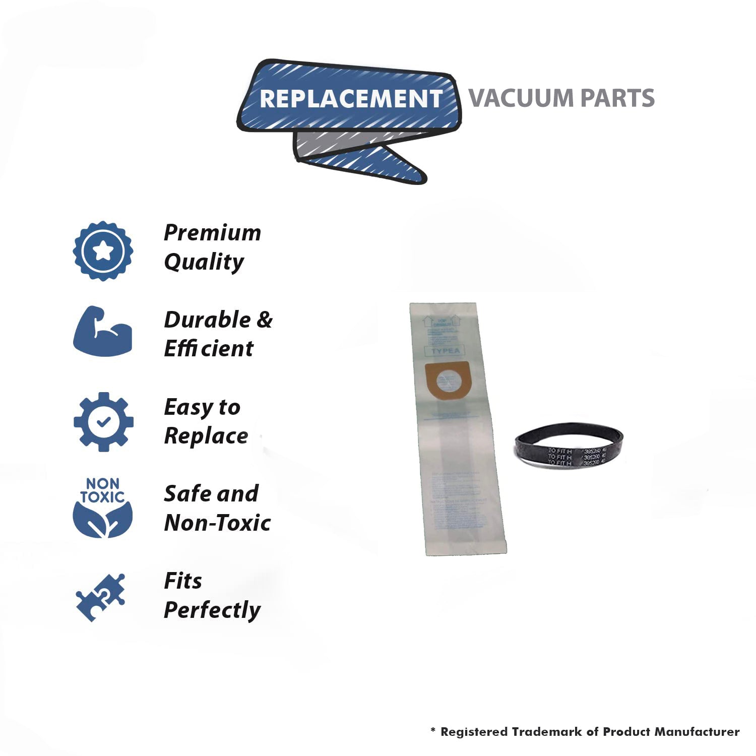 Topvacuumparts Replacement For Hoover Elite, Legacy, Decades, Concept One Vacuum Type A 9PK Bags W/ 3 Belts 809SW, 17386