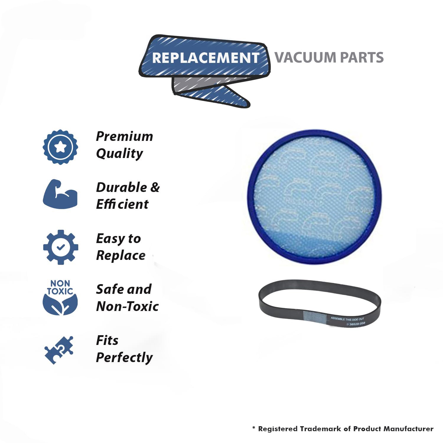 Topvacuumparts Replacement For Hoover Vacuum Cleaner Washable Primary Blue Sponge Filter 3 with 2 Stretch Belts # Part 304087001, 440013576