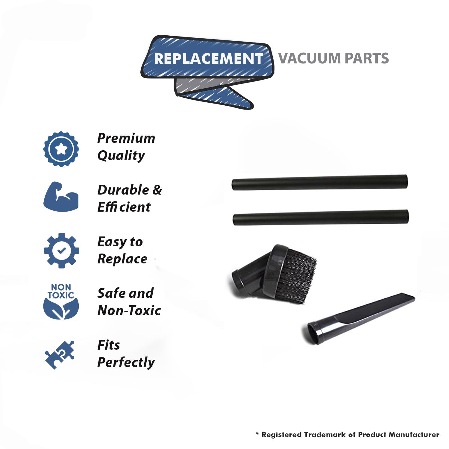 Topvacuumparts Replacement For Shop 2 Extension Wands With 1 Round Brush and 1 Crevice Tool # 53572, 32-1607-63, 32-1820-66