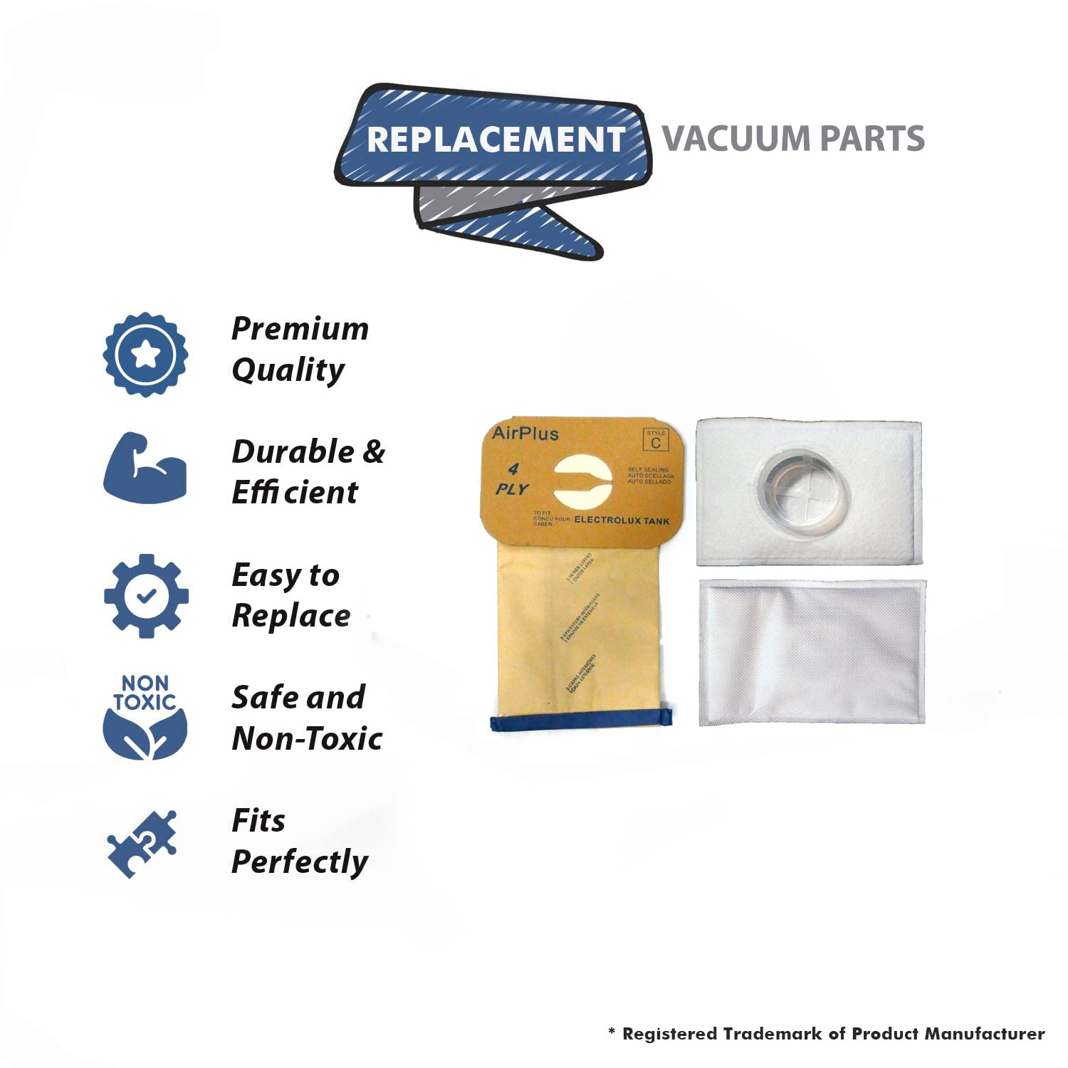 Topvacuumparts Replacement For Electrolux Canister Vacuum Cleaner 8 Bags, 2 Filters Models 2100, 6000, 5000  Part # 805FPC, 902