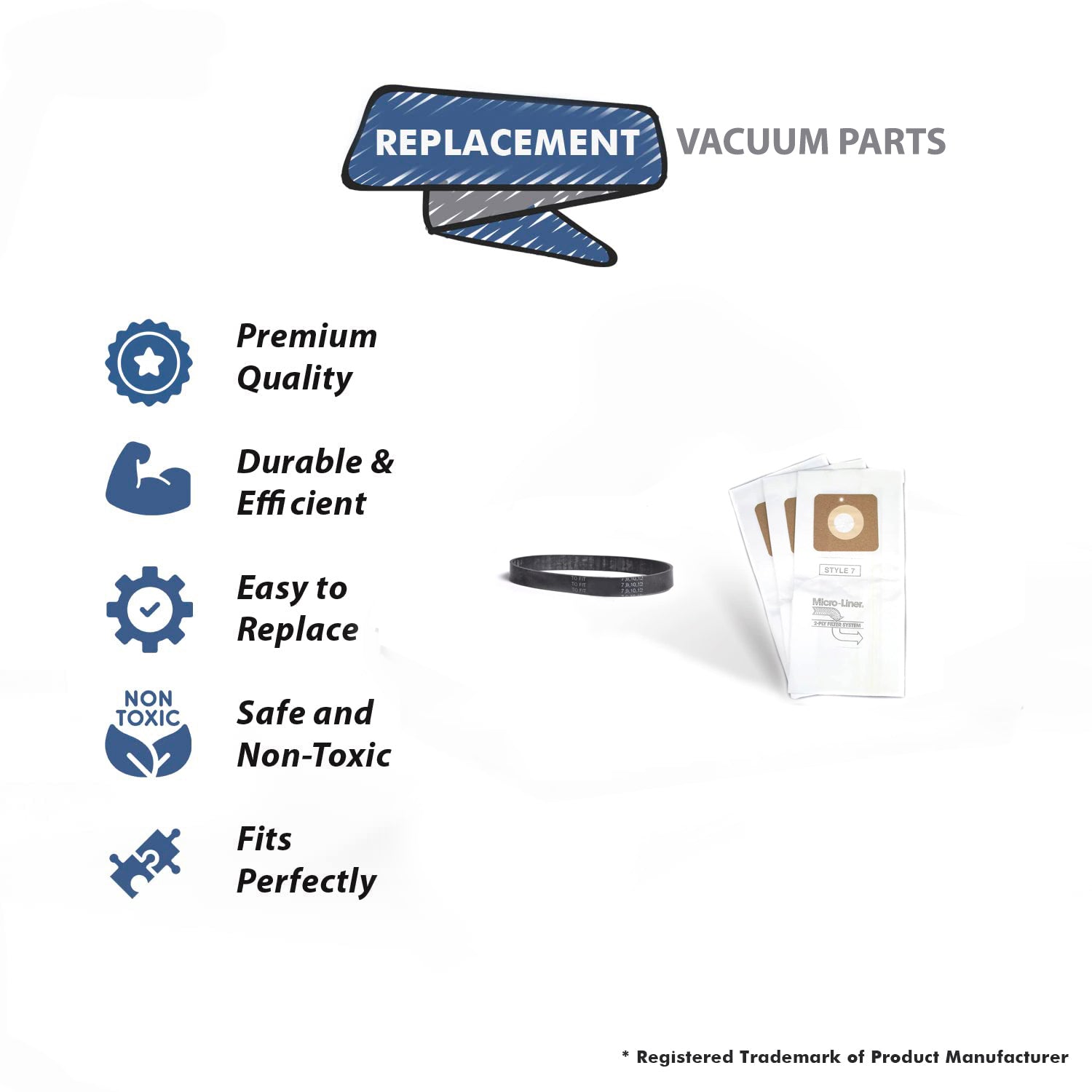 Topvacuumparts Replacement For Bissell Style 1 and 7 Upright Vacuum 5000 and 7000 series 6 Bags 2PK Belts # 840, 17364
