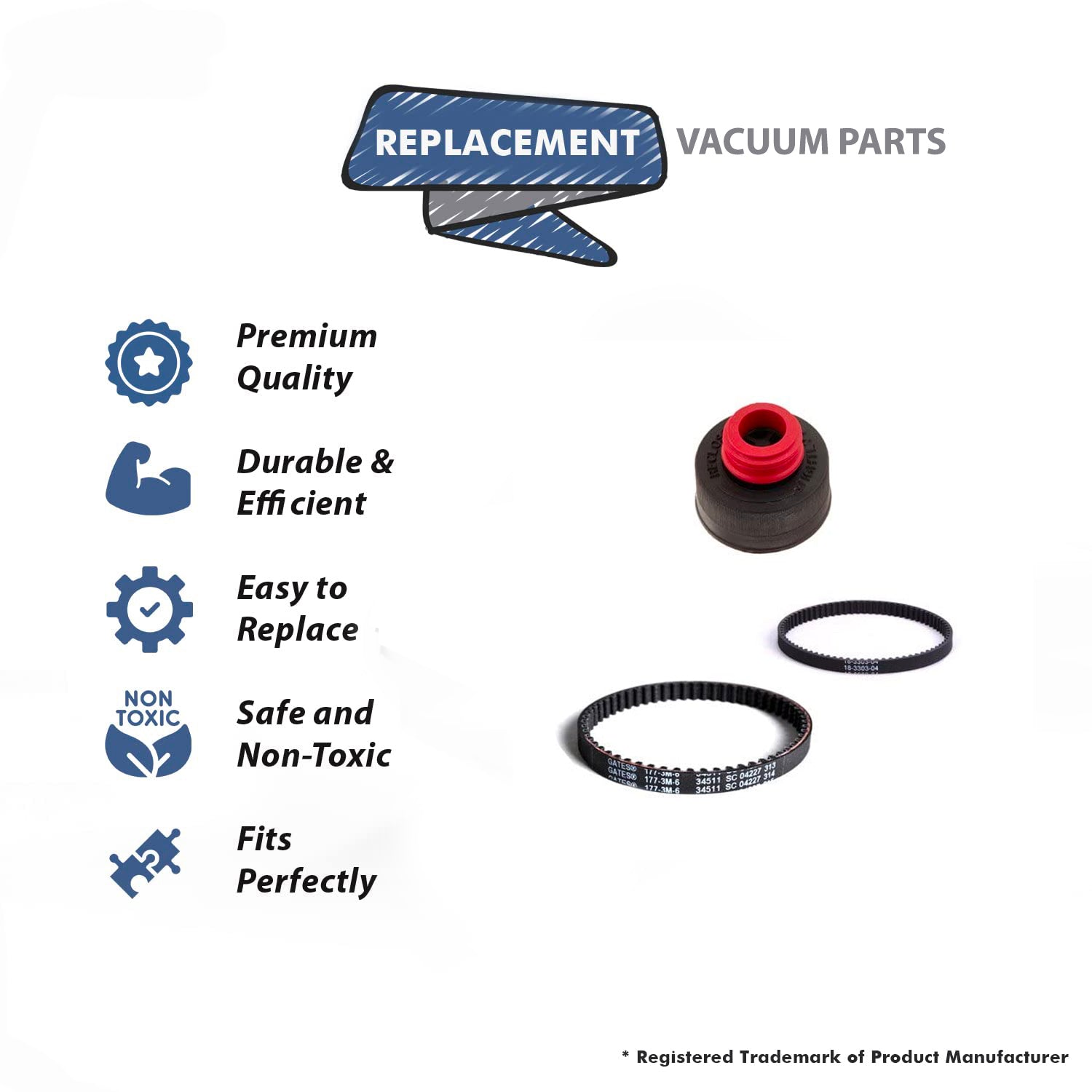 Topvacuumparts Replacement For Bissell Water Tank Solution Cap & Insert 1 Left Side & 1 Right Side Geared Belts # 2036675, 18-3302-07, 18-3303-04