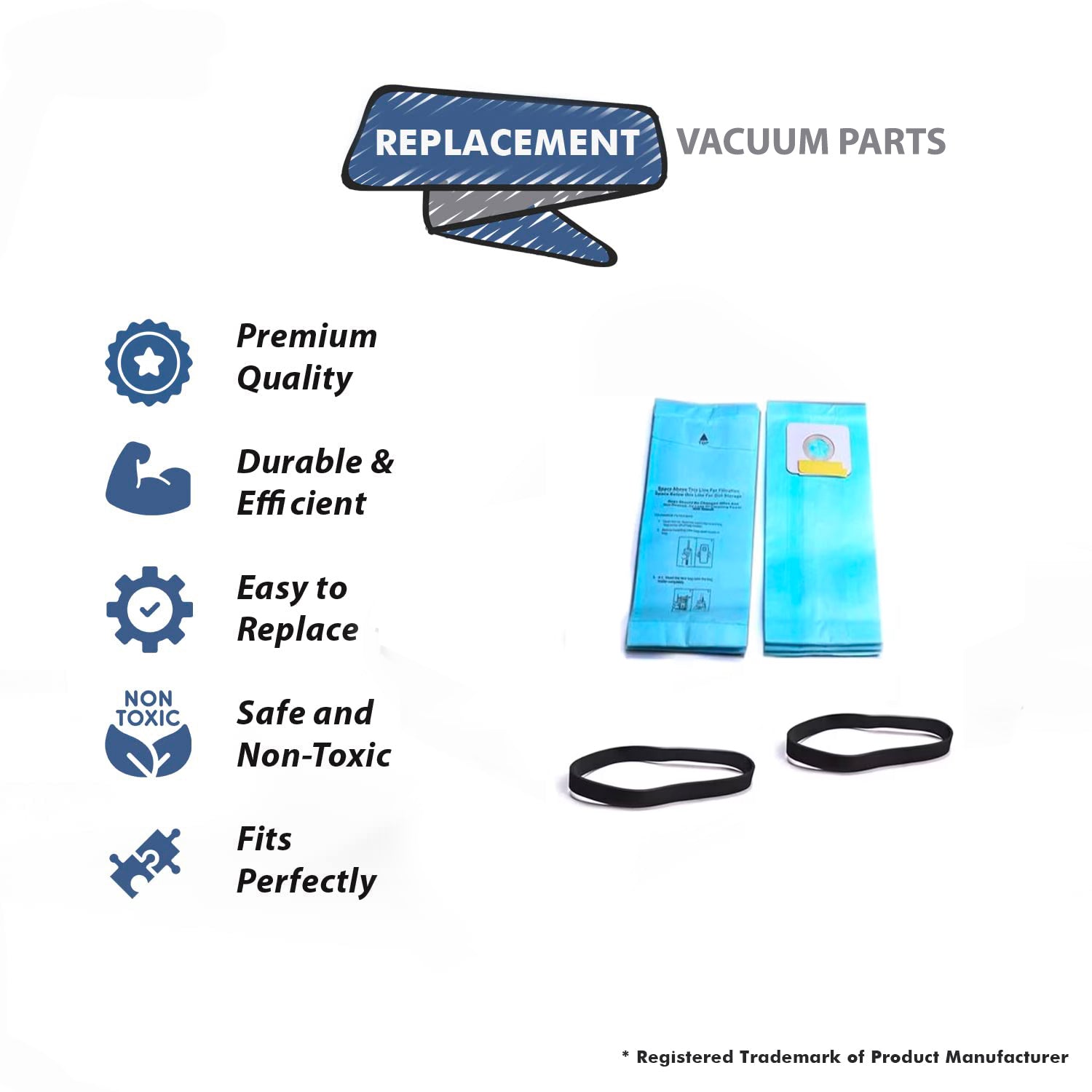 Topvacuumparts Replacement For Riccar 2000, 4000 Vibrance Series Simplicity 5000, 6000 Vac 12 Paper Bags With 2 Belts Part 845-12, 9.104