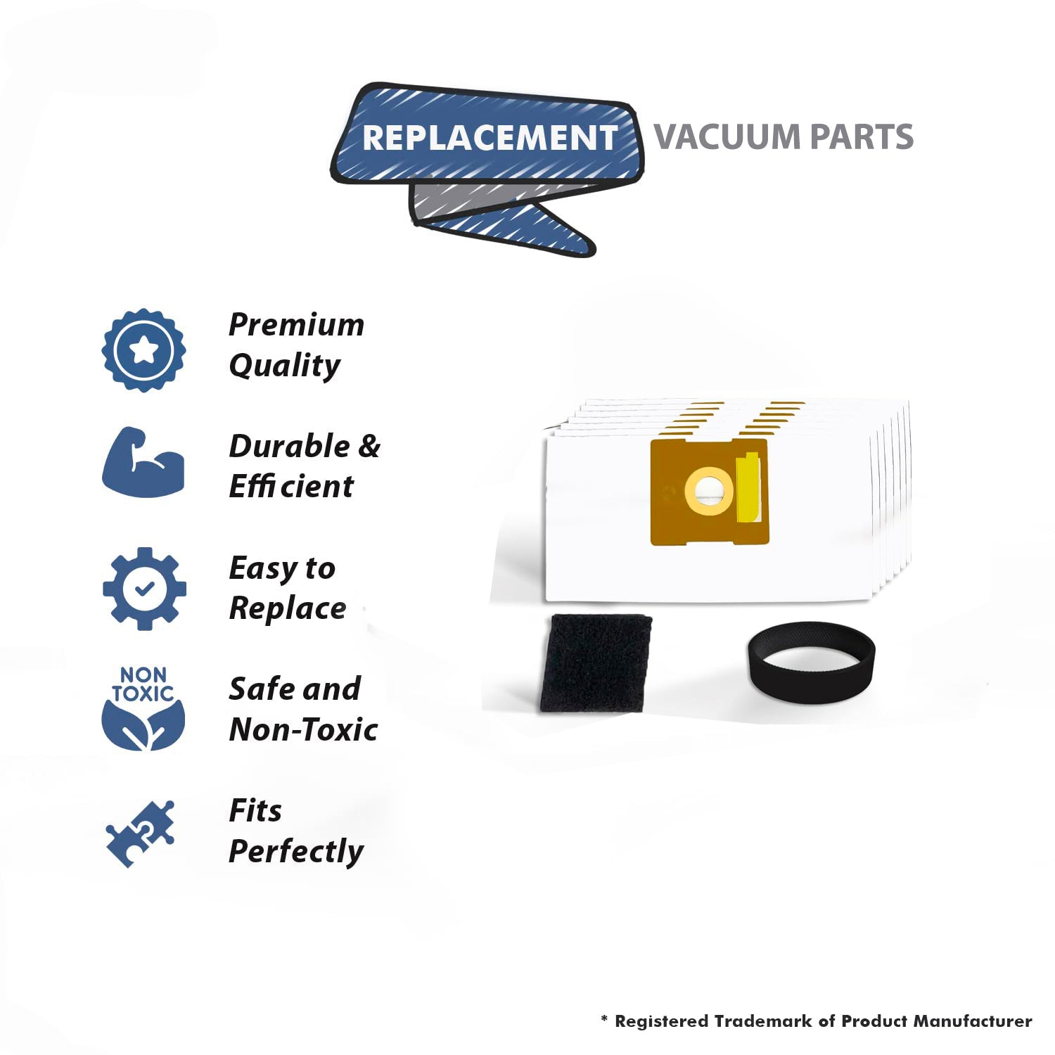 Topvacuumparts Replacement For Royal Type R Vacuum 7 Paper Bags 1pk Knurled Belt Compare to part 215, 500DRIVEBELT