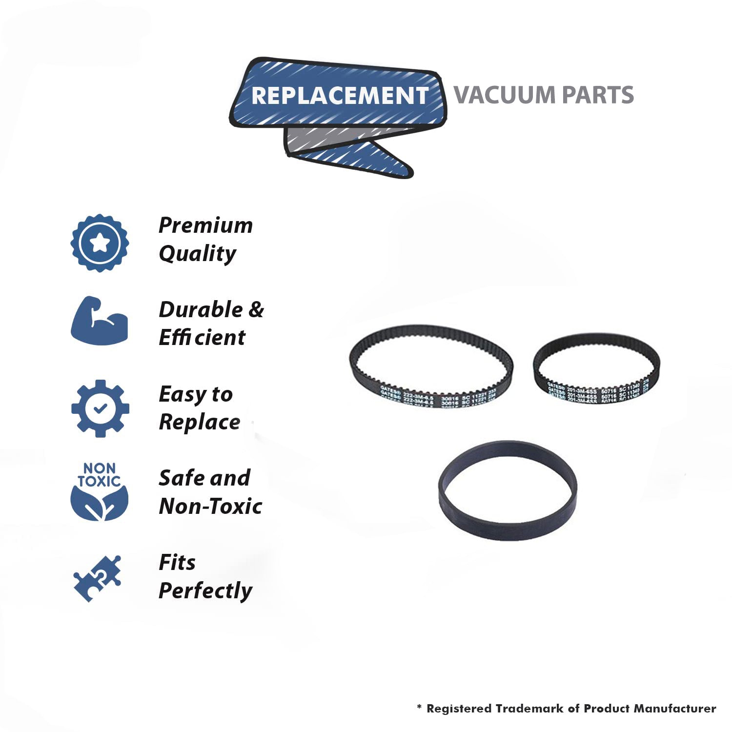 Topvacuumparts Replacement For Bissell Vacuum Cleaner Small and Large Geared Belts With One Flat Pump Belt # Part 1606418, 1606419, 1606428
