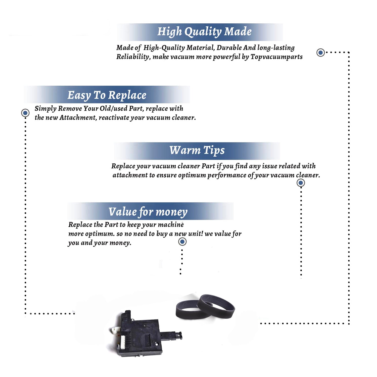 Topvacuumparts Replacement For Kirby Vacuum Cleaner  1 Power Switch with  2 Belts For G3, G4, G5, G6, Ultimate G # 110590, 301291S
