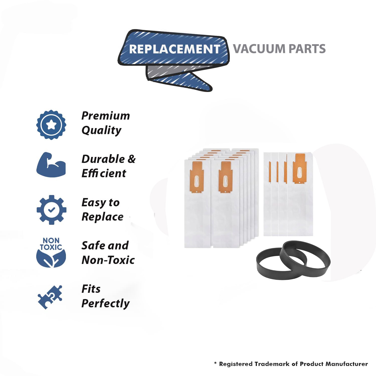 Topvacuumparts Replacement For Oreck 16 Packs Vacuum Bags Type CC, Compatible with All Vacuum Cleaner With 2 Belts Replaces part 713, 17390