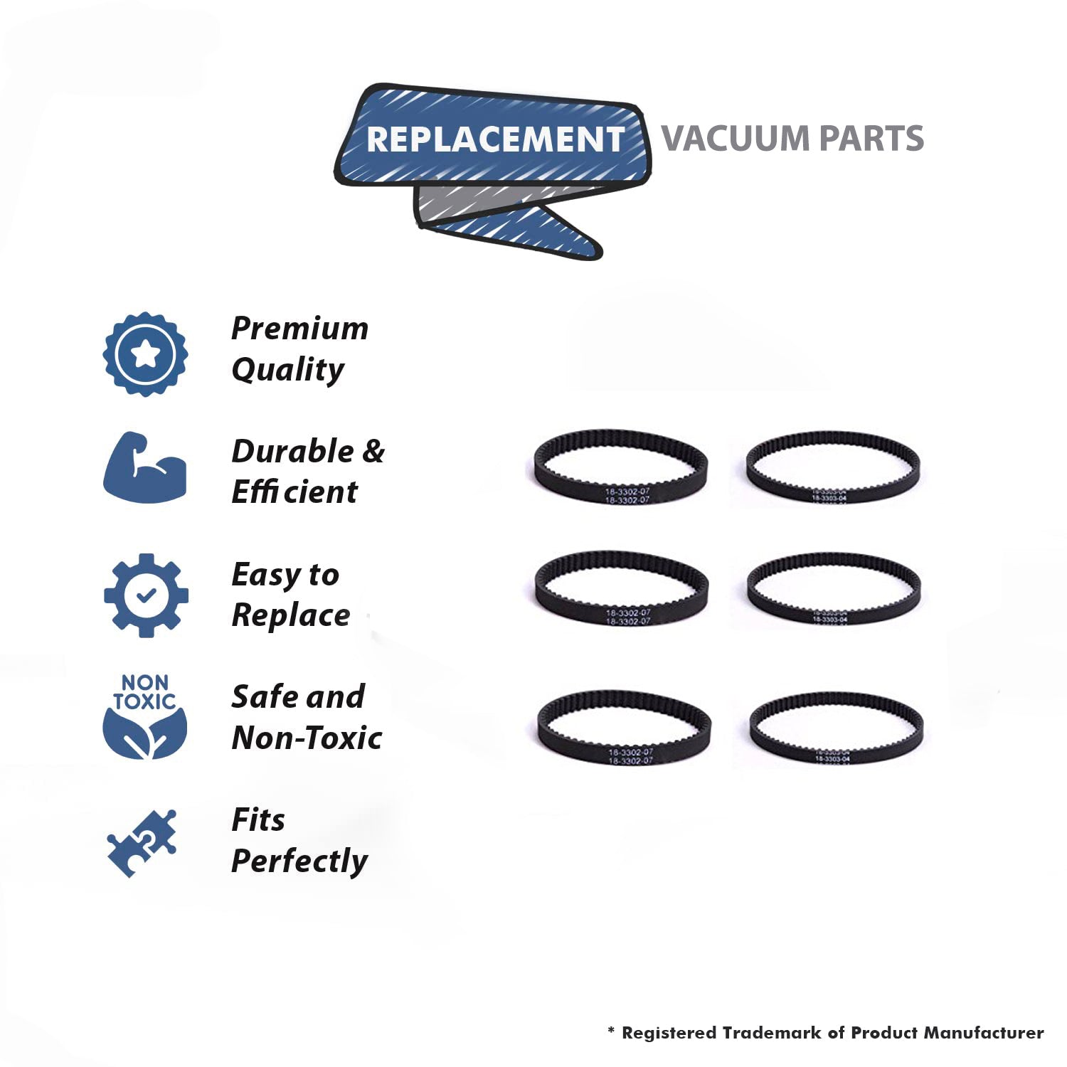 Topvacuumparts Replacement For Bissell Models 9300 P, 8960, 66Q4, 73A5 3 Left & 3 Right Side Belt Set # Compare to Part 2036688, 2036804
