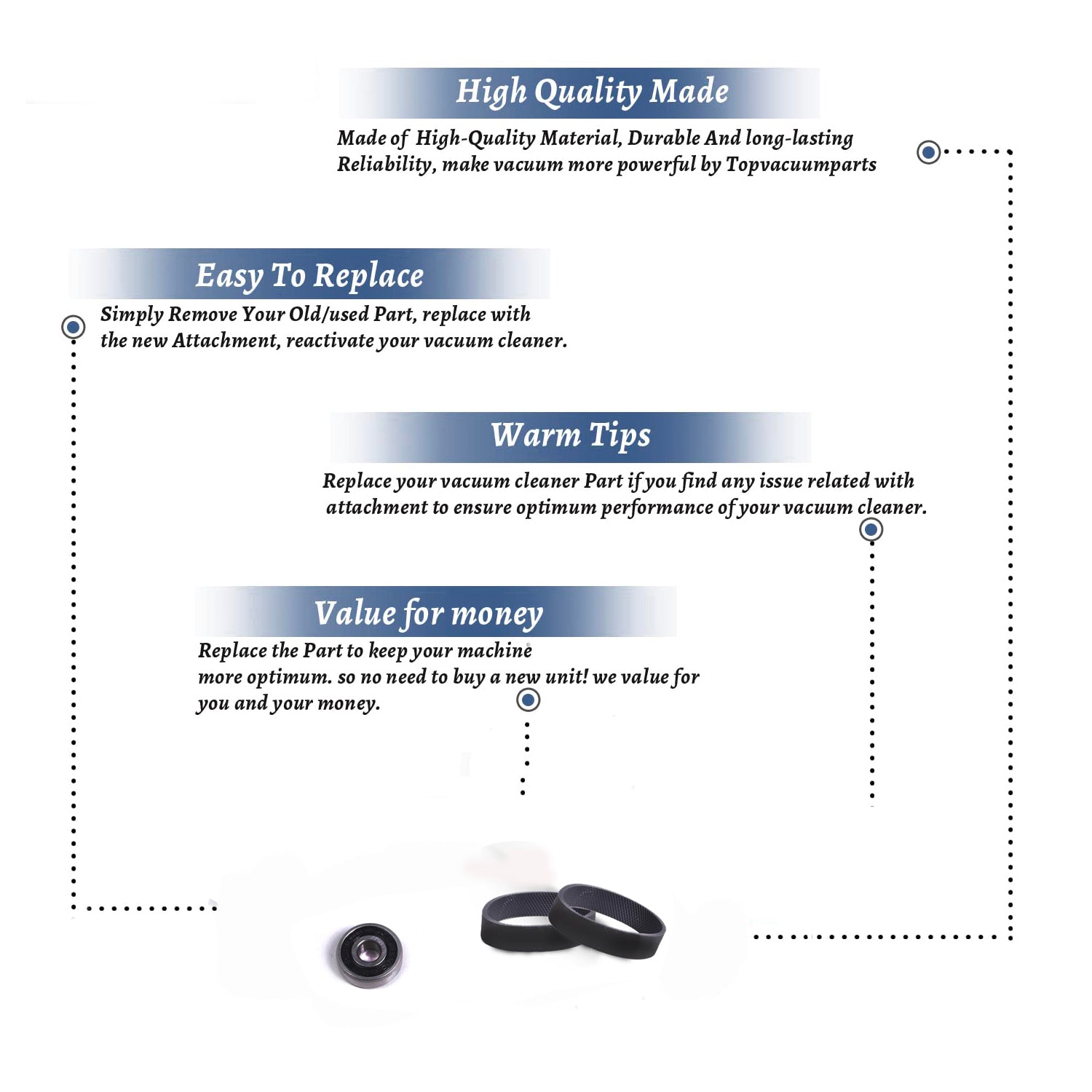 Topvacuumparts Replacement For Kirby Vacuum Front Bearing with 2 Belts Compare to Part 116073, 301289S