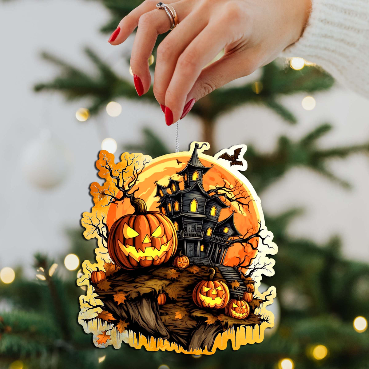 Spooky Houses Decorative Wooden Ornaments of 3 by G. Debrekht - Halloween Decor - 8091007-S3