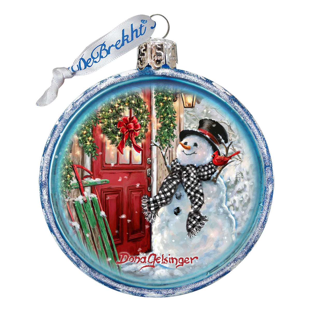 Happy Snowman Glass Ornament by D. Gelsinger - Christmas Santa Snowman Decor - 764-151-DG