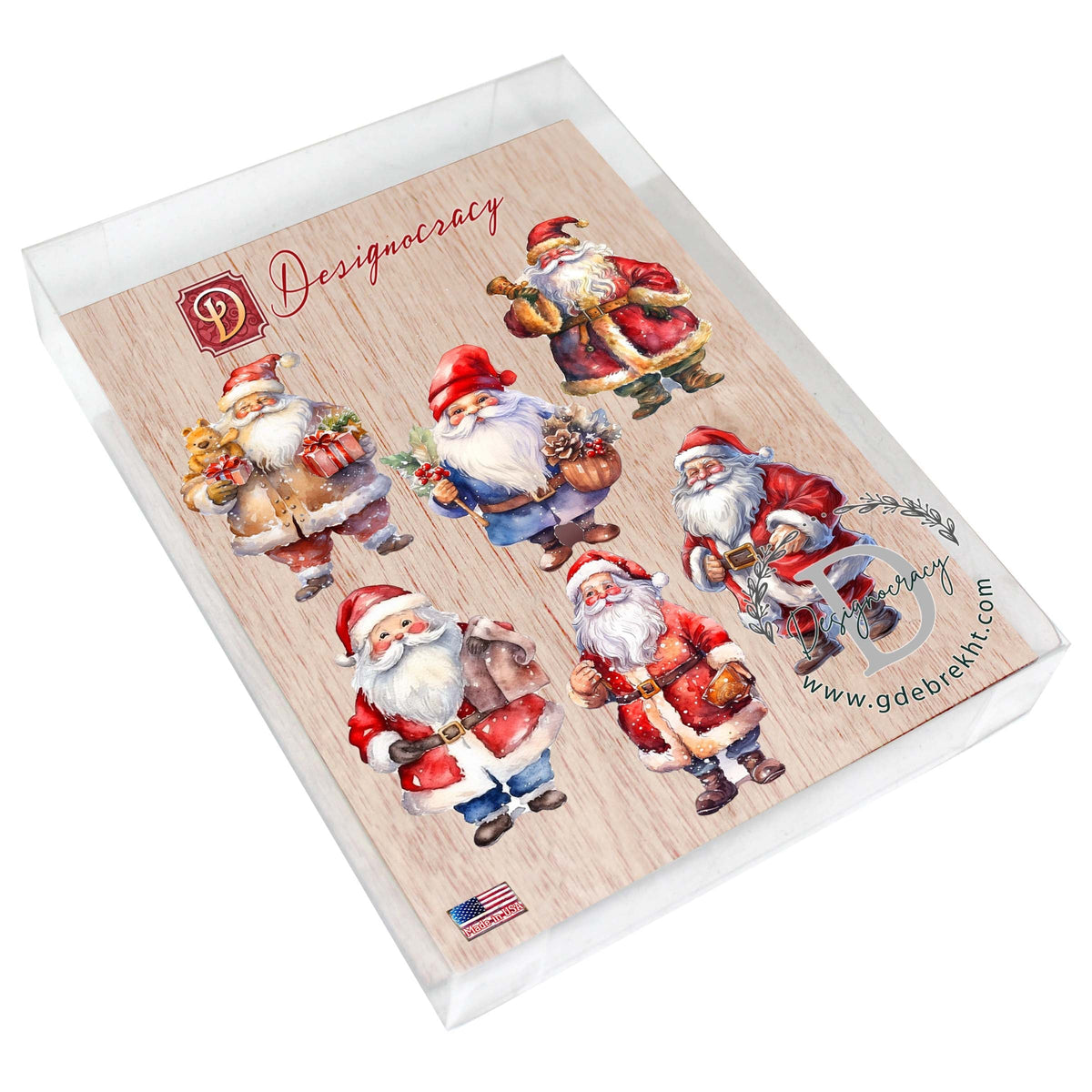 Santa Decorative Eco Wood Magnets Set of 6 by G. Debrekht - Christmas Santa Snowman Decor - 8090009G-S6