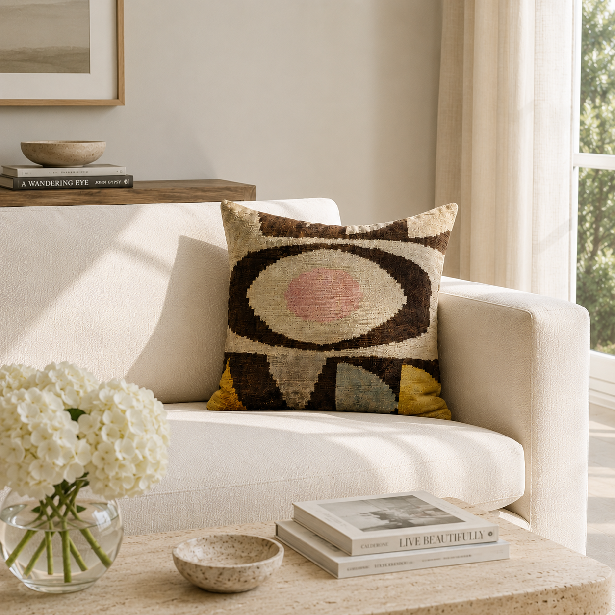Eye of Ra 2 Silk Velvet Ikat Pillow Cover, 20 x 20