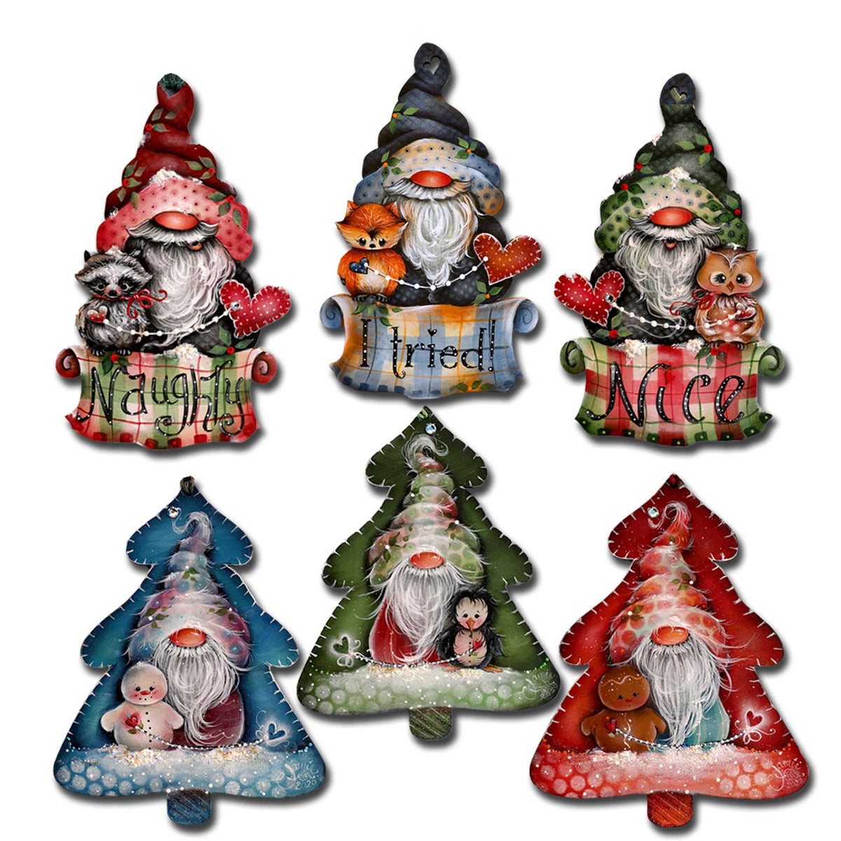 Christmas Gnomes Decorative Eco Wood Magnets Set of 6 by Jamie Mills-Price - Christmas Decor - 8090049G-S6-MP