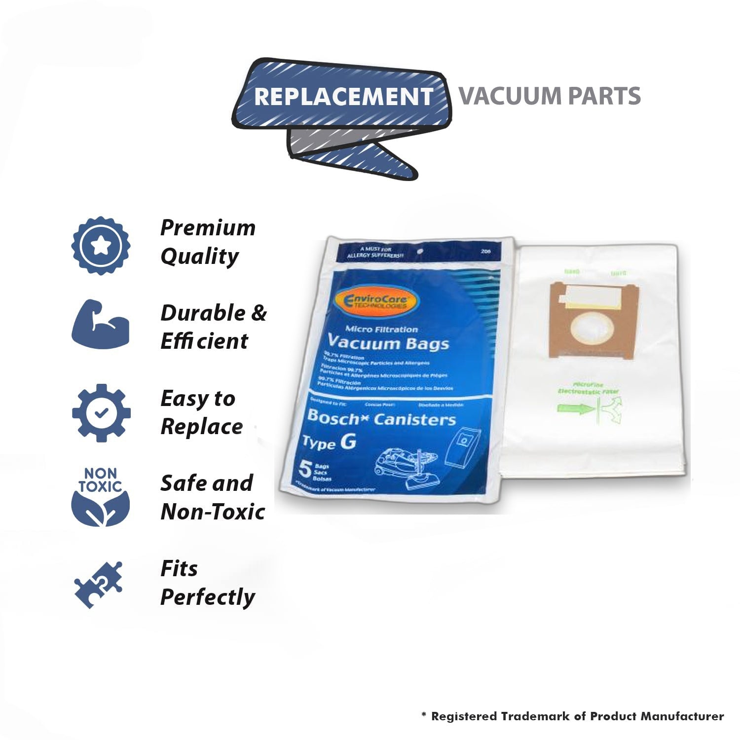 Topvacuumparts Bosch Envirocare Type G Compact Canister Vacuum Cleaner Microlined Paper Bags 5PK // 206