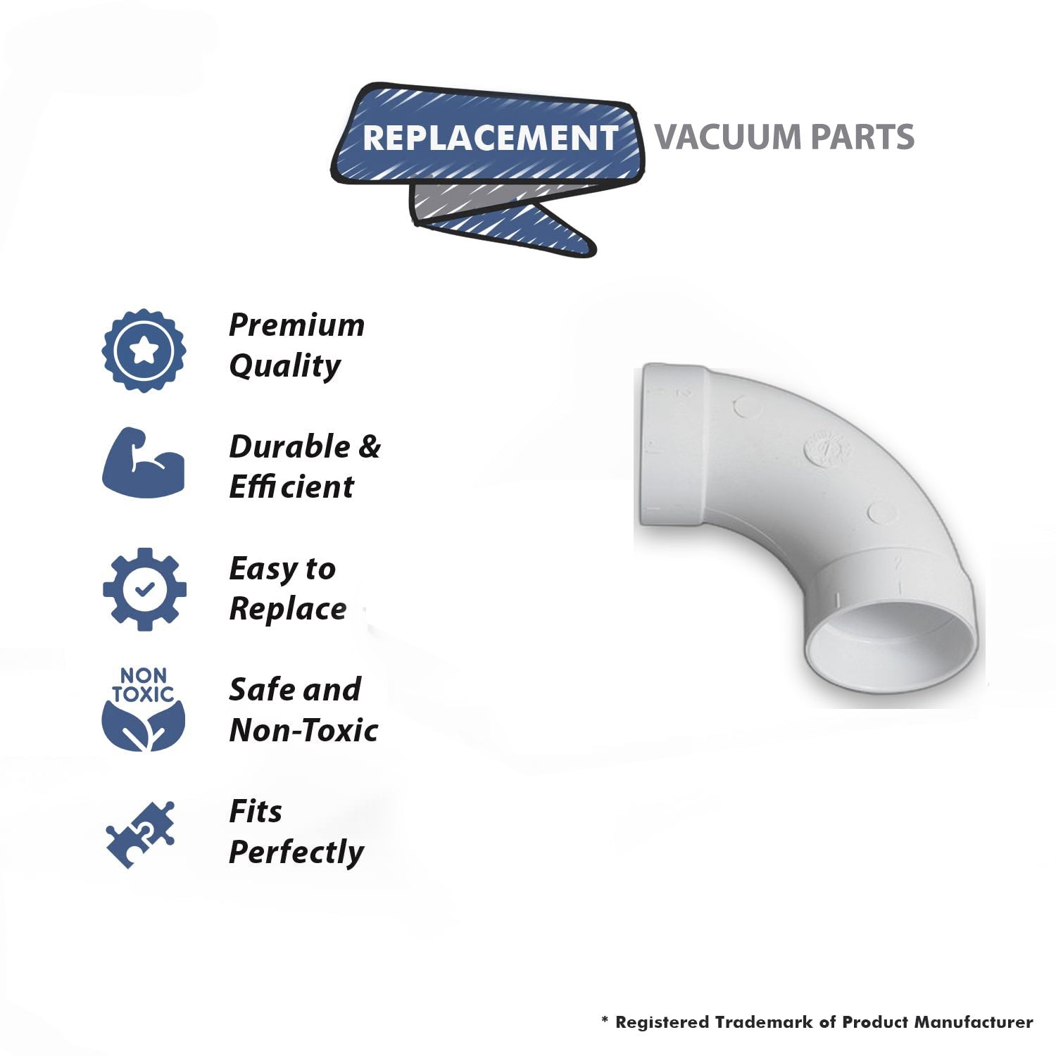 Topvacuumparts Replacement Part For Built-in Vacuum Cleaner 90 Degree Sweep Fitting White Elbow # compare to part SV8042