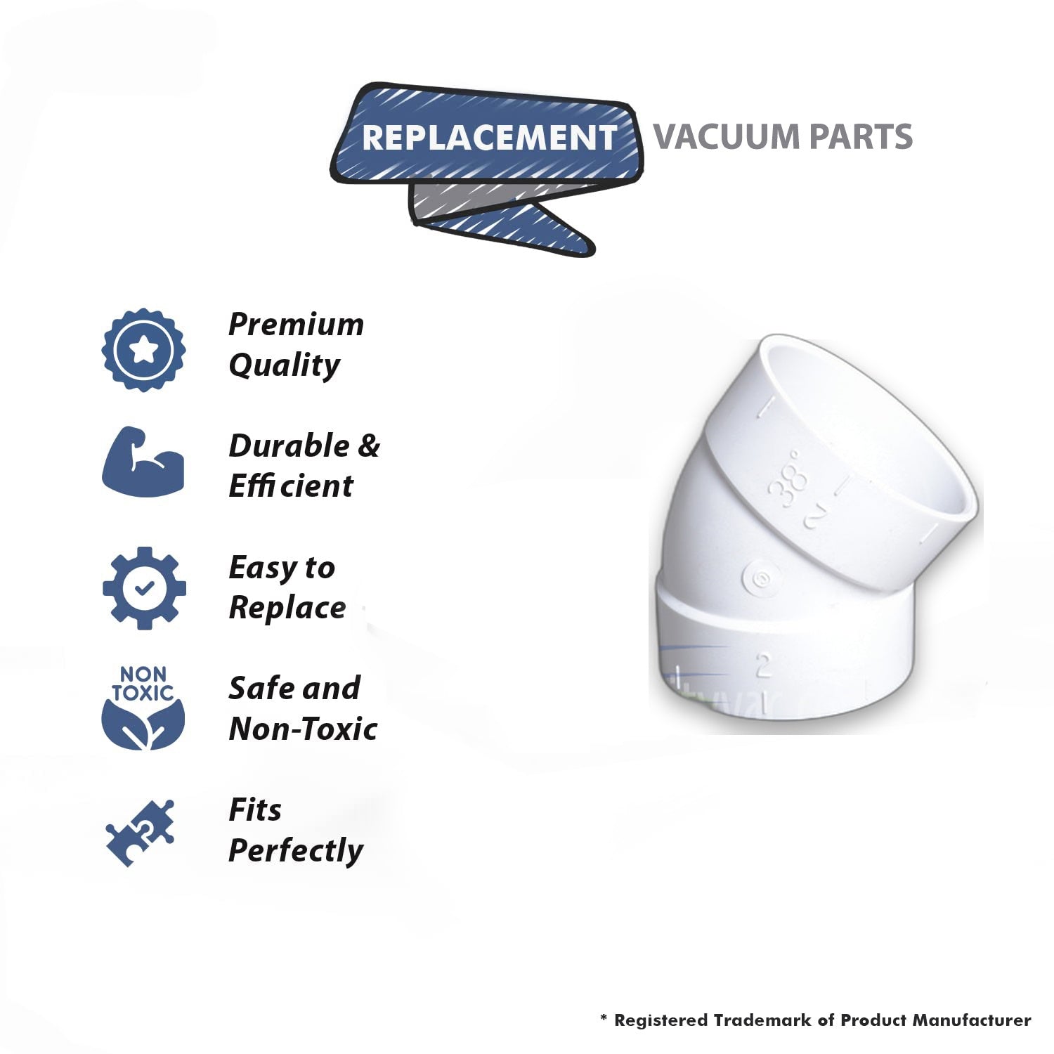 Topvacuumparts Replacement Part For Built-In Vacuum Cleaner Stairway Ell 38 Degree Fitting # compare to part 752038