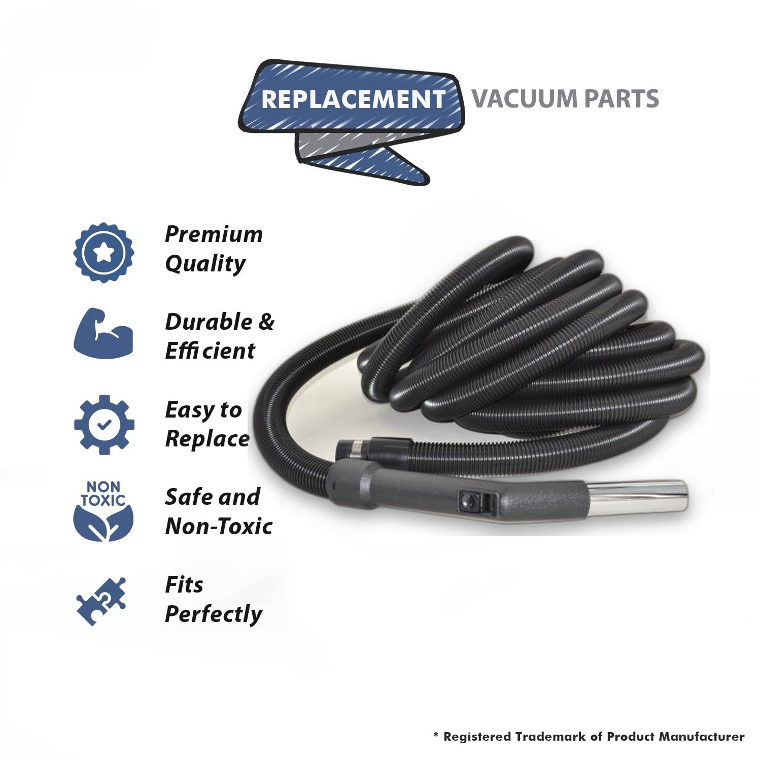 Topvacuumparts Replacement Part For Built-In Central Vacuum Cleaner 30Ft, Black Crush Proof Hose Complete # compare to part 06-1100-96