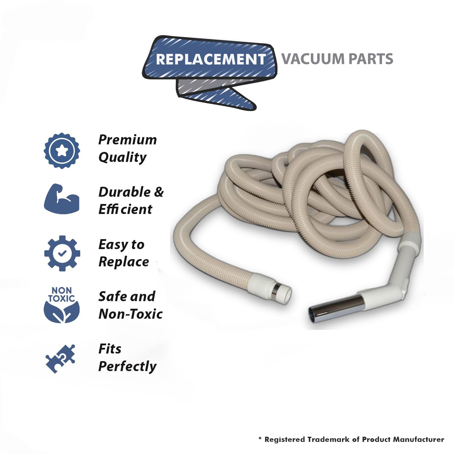 Topvacuumparts Replacement Part For Fit All, 30FT Hose Complete Crush Proof White Fits Central Vacuum Models # compare to part 06-1105-06