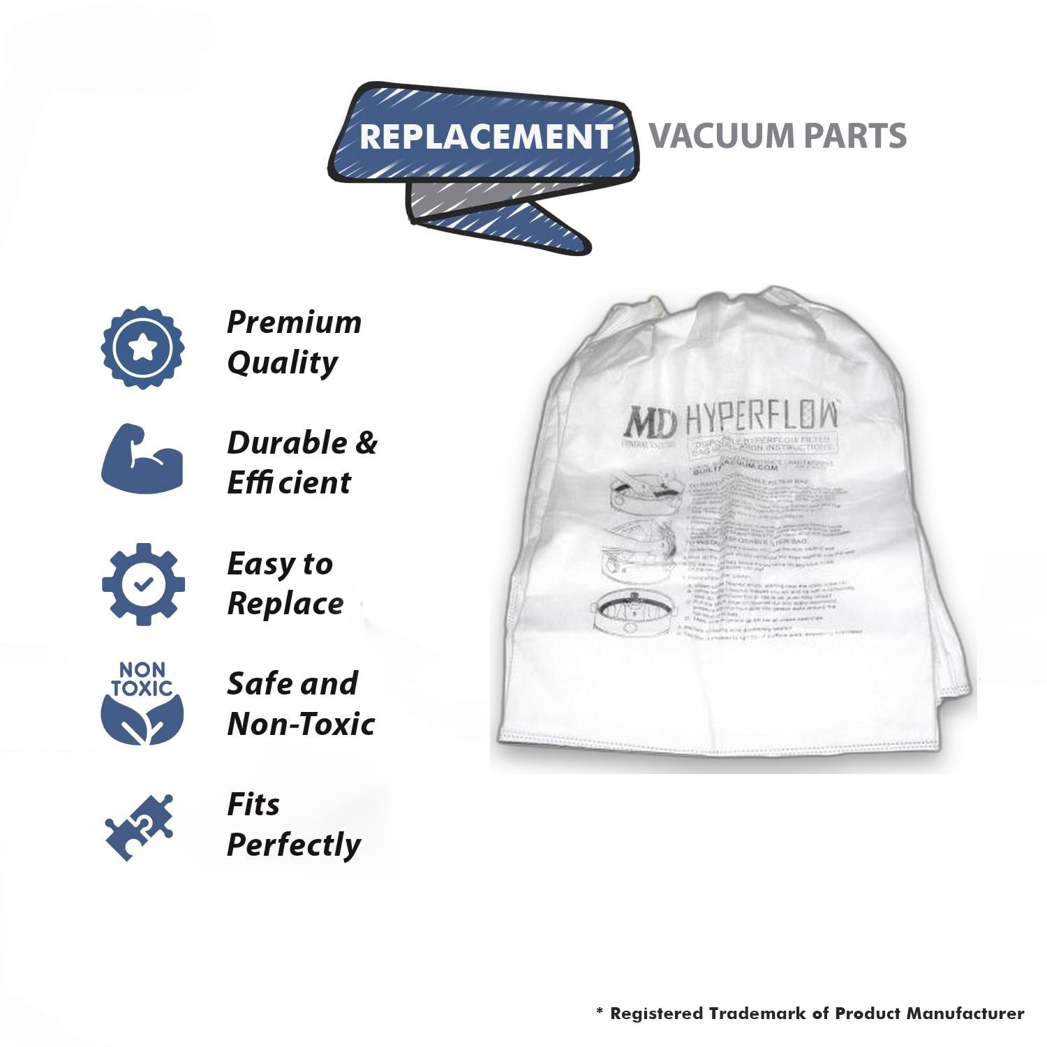 Topvacuumparts Replacement Part For Modern Day MD Hyperflow Central Vacuum Cleaner 8 Gallon Paper Bags 5PK # compare to part 06-2403-03