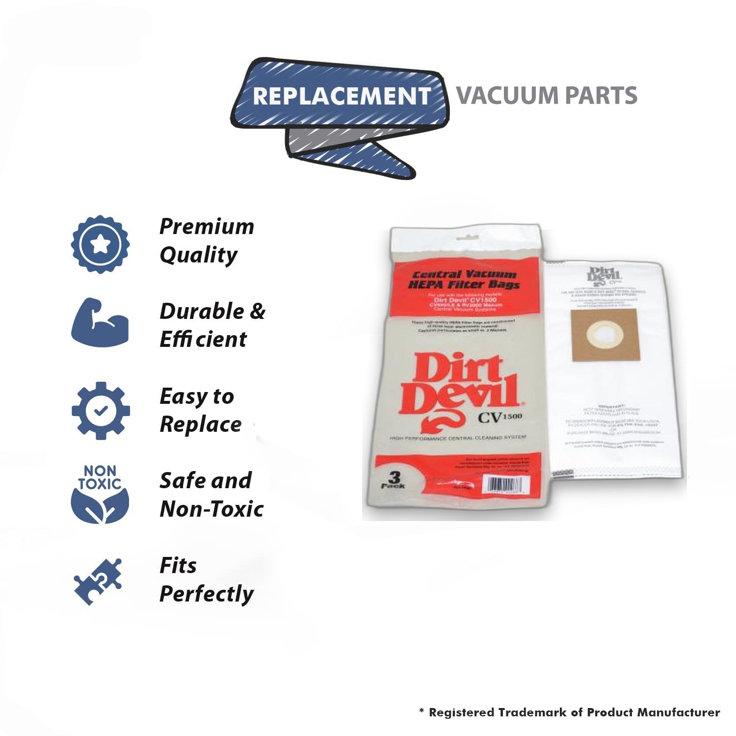 Topvacuumparts Replacement Part For Dirt Devil CV 950 Vacuum Cleaner Paper Bags 3PK # Compare To Part 9597