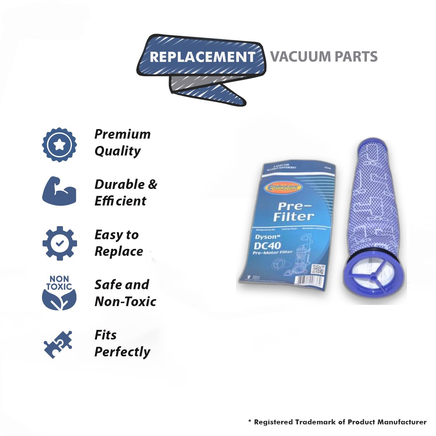 Topvacuumparts Replacement Part For DC40, UP19 Vacuum Cleaner Bagless Upright Filter (2-Pack) # compare to part F636