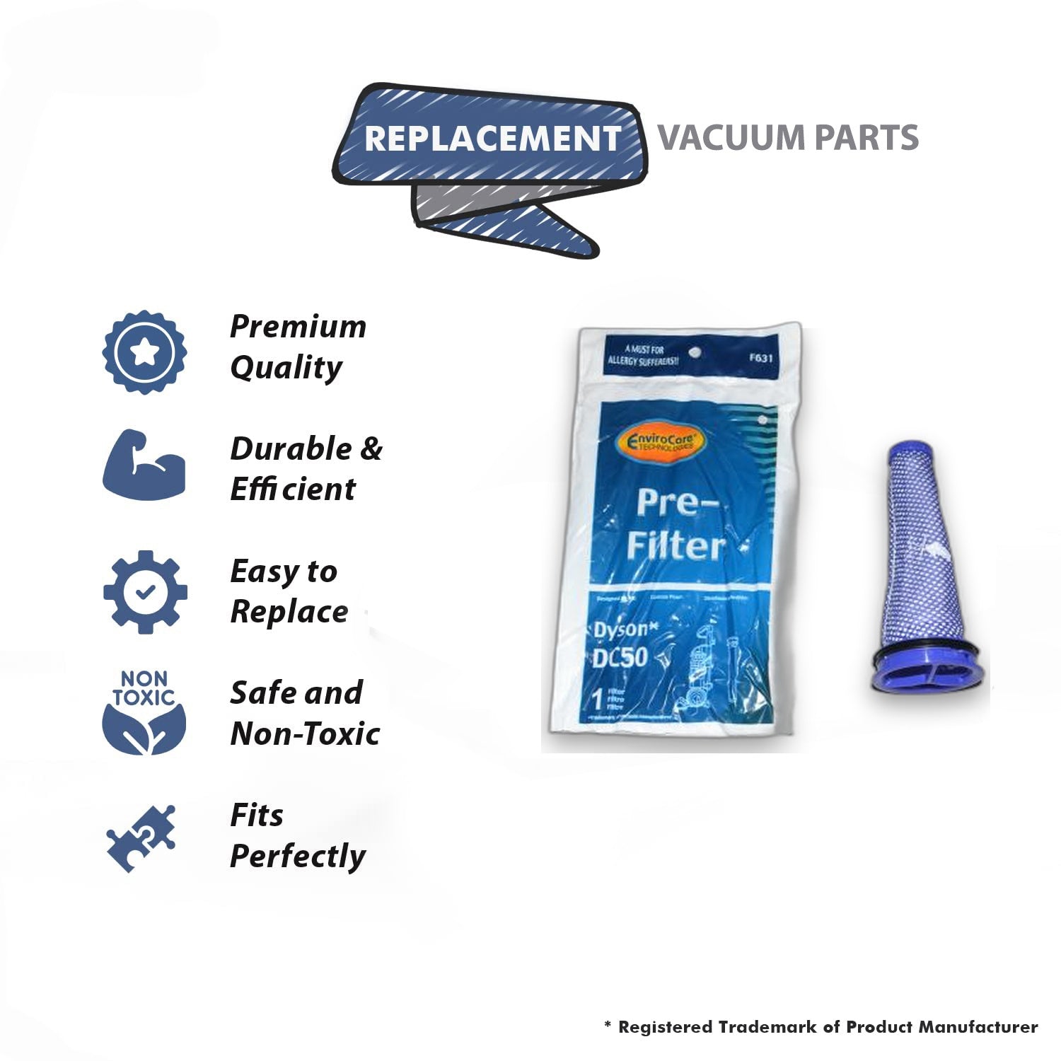 Topvacuumparts Replacement Part For Dyson UP15, DC50 Upright Vacuum Cleaner Bagless Filter (2-Pack) # compare to part F631