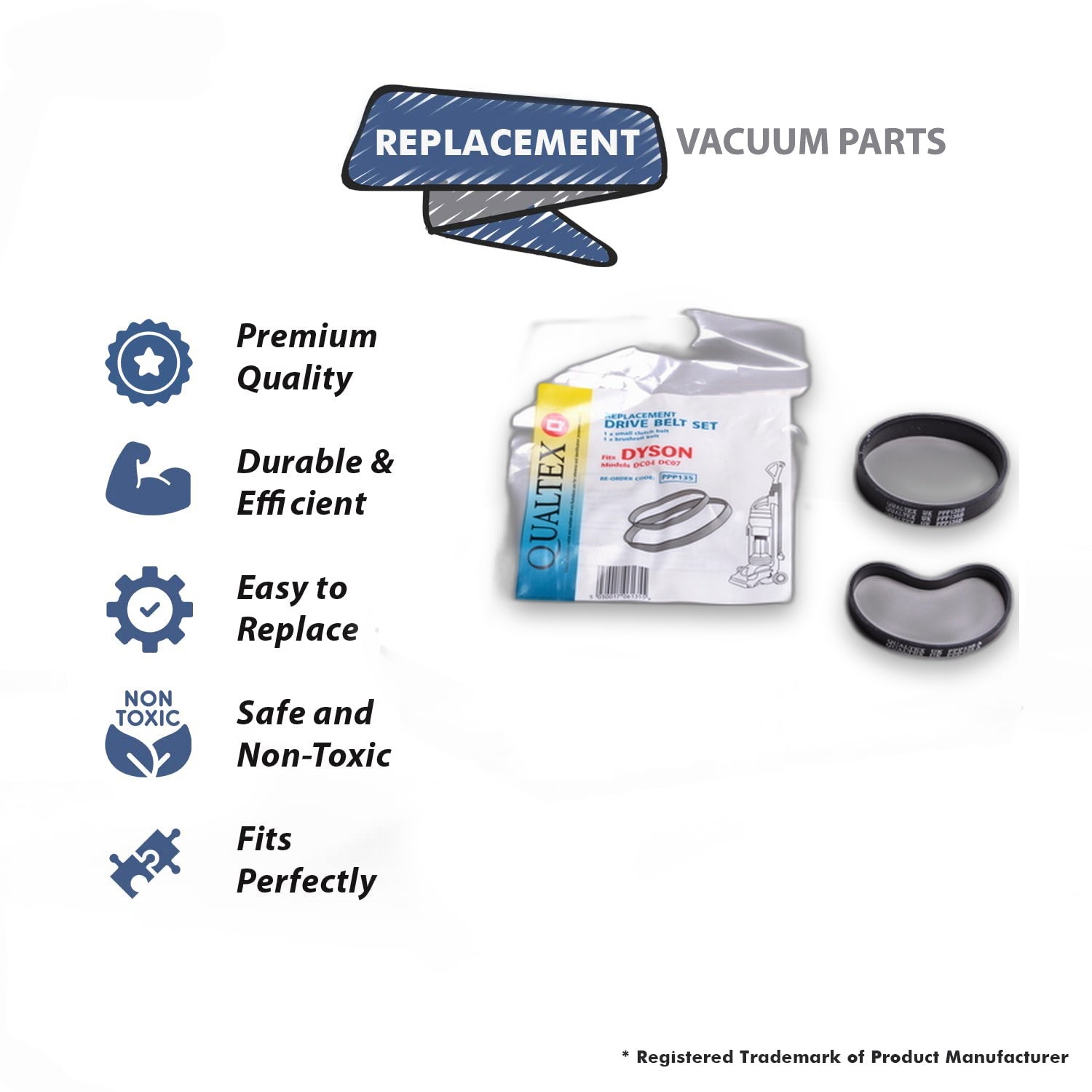 Topvacuumparts Replacement Part for Dyson Upright Vacuum DC-04,DC-07, DC-14 Belt (Pack of 2) # Compare to Part 10-3106-06