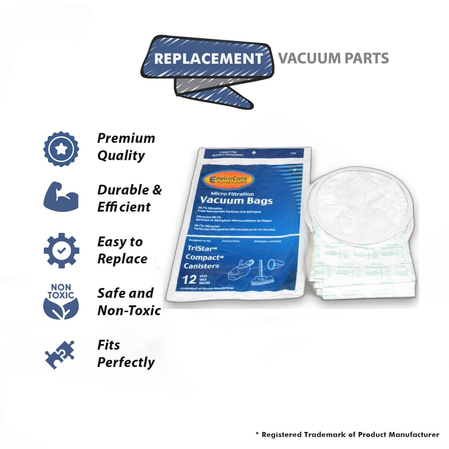 Topvacuumparts Replacement Part for Compact, Tristar Micro Filtration Vacuum Bags (12 Bags) # compare to part 70305