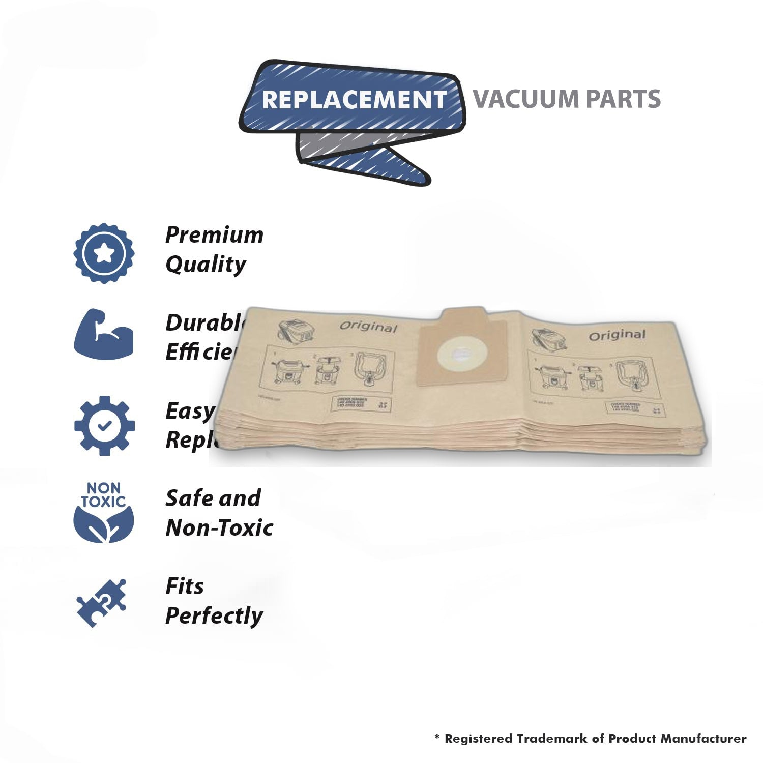 Topvacuumparts Replacement Part For Euro Euro Clean, UZ932 & UZ934 Canister Vacuum Cleaner 10 Paper Bags # compare to part 14-2406-07